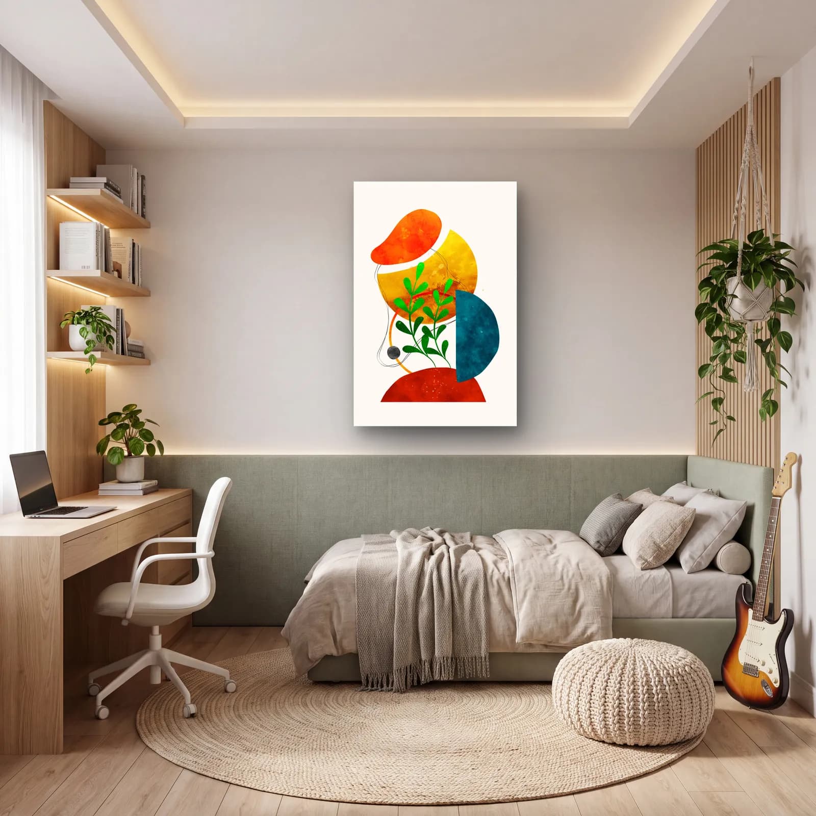 Boho Yaprak Set 4 Parça 2 cam tablo — genç odasında