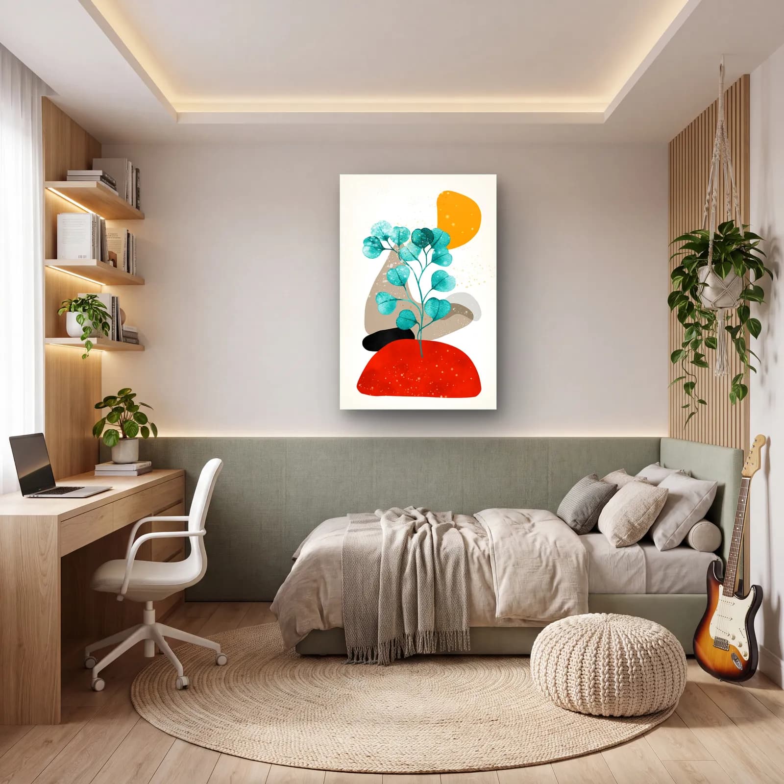 Okaliptüs Boho Set 5 Parça 1 cam tablo — genç odasında