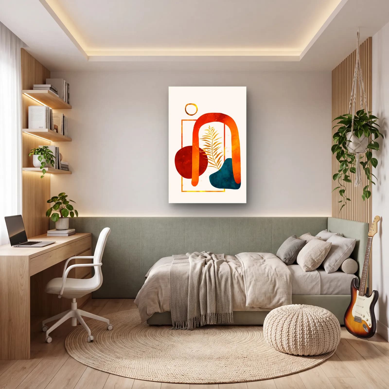 Okaliptüs Boho Set 5 Parça 2 cam tablo — genç odasında