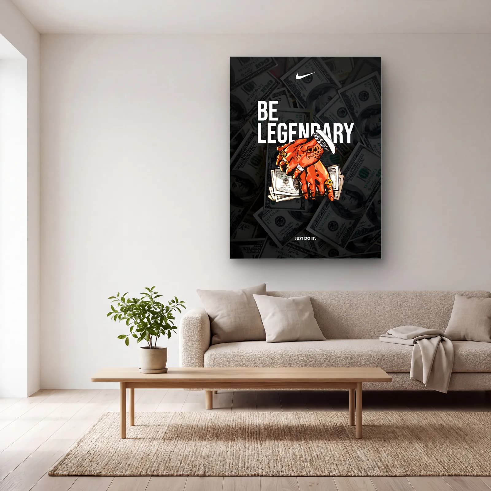 Be Legendary Motivasyon Set Parça 1 cam tablo — açık renk salonda