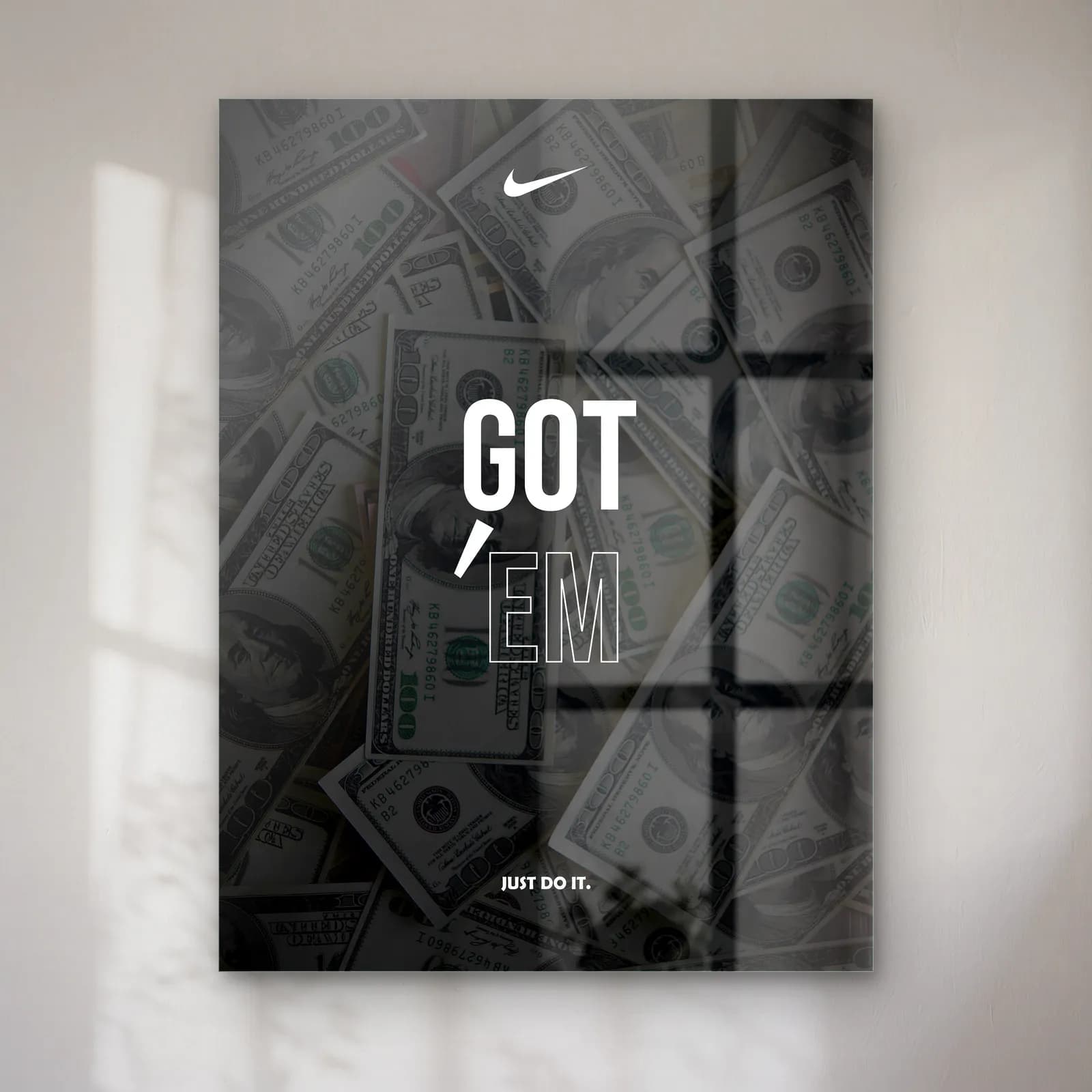 Got Em Motivasyon Set Parça 2 cam tablo — Koyu dolar fonunda beyaz Got Em yazısı ve swoosh logosu