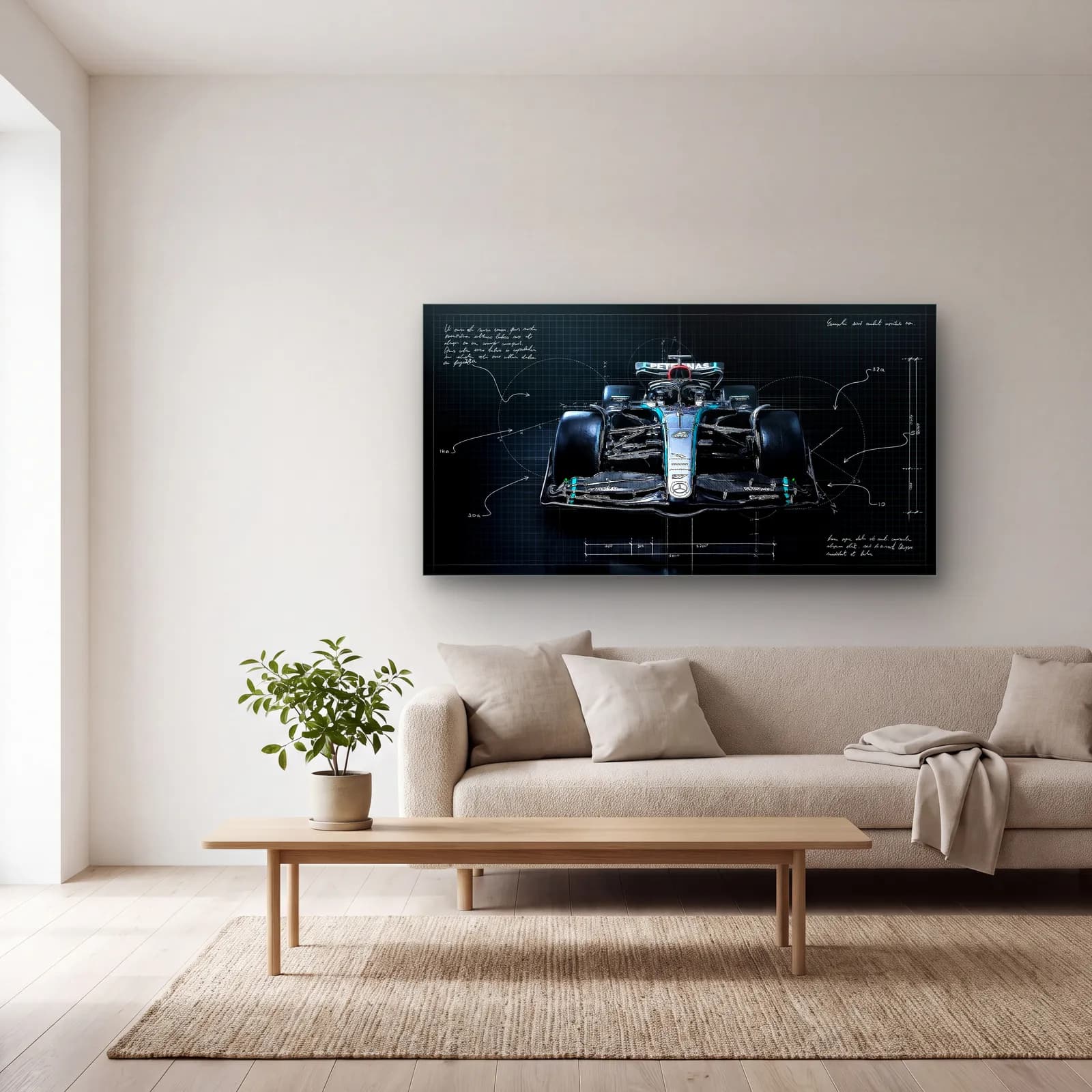 Mercedes F1 Koyu Blueprint Ön cam tablo — açık renk salonda