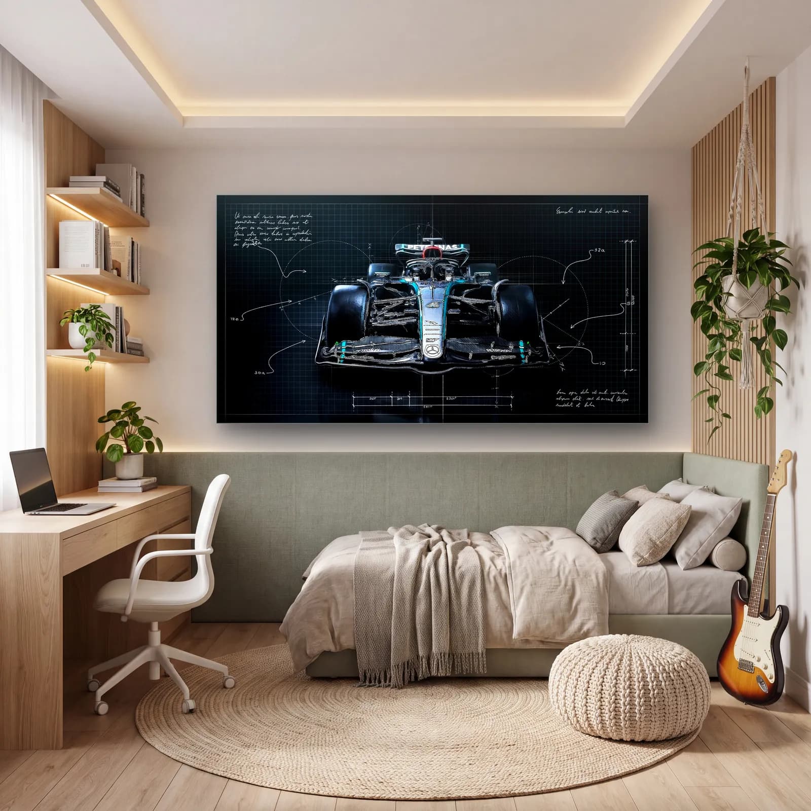 Mercedes F1 Koyu Blueprint Ön cam tablo — genç odasında