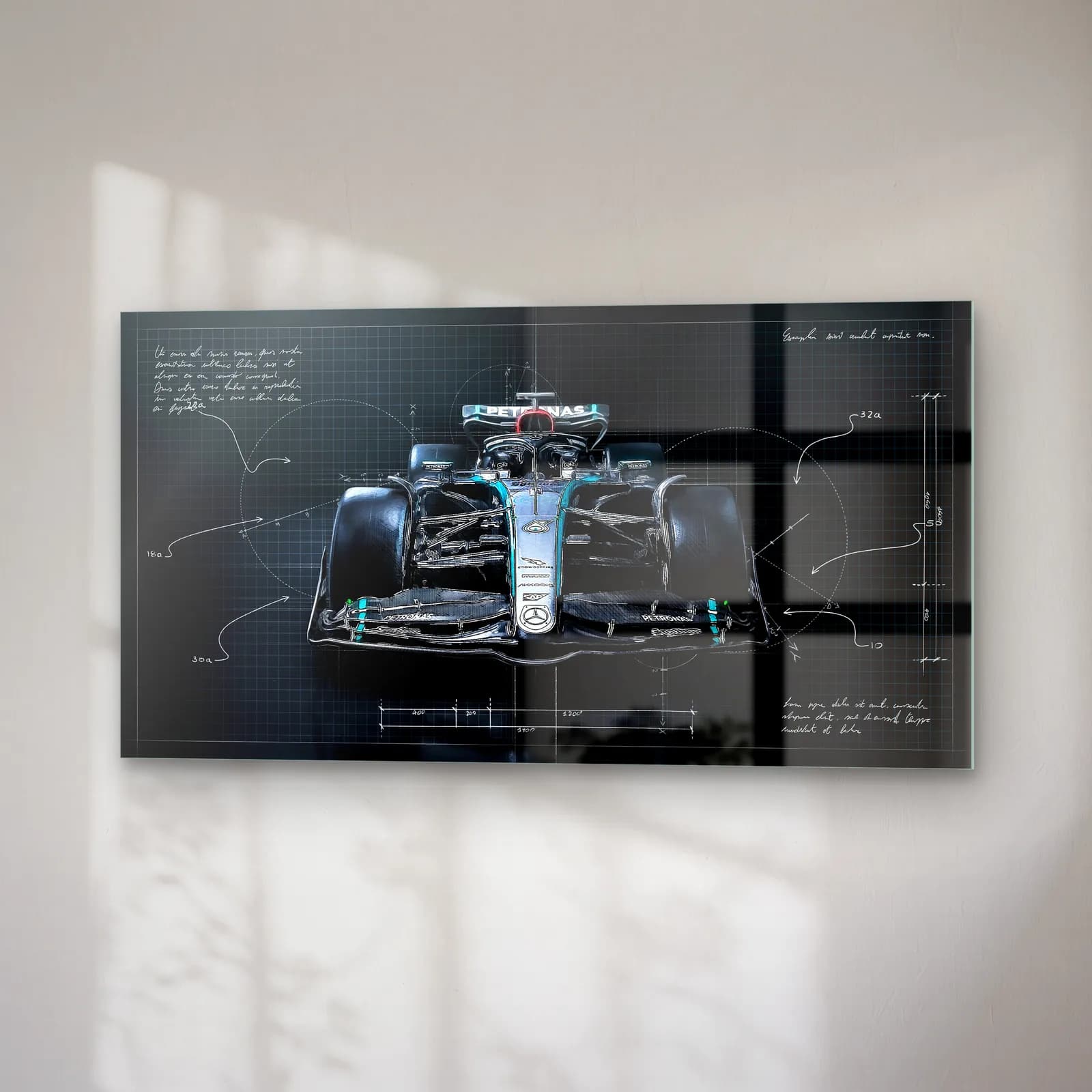 Mercedes F1 Koyu Blueprint Ön cam tablo — sağ açıdan görünüm