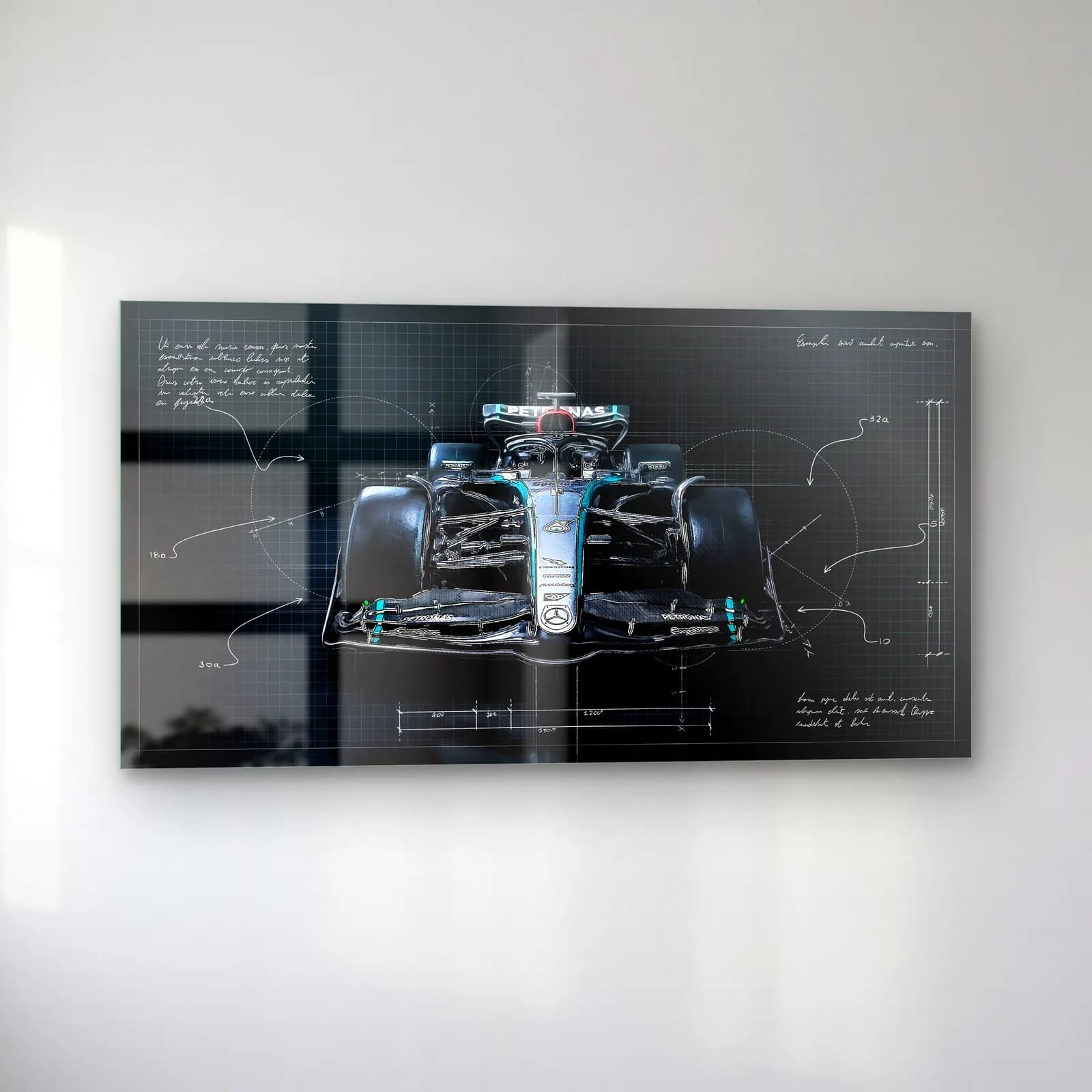 Mercedes F1 Koyu Blueprint Ön cam tablo — sol açıdan görünüm