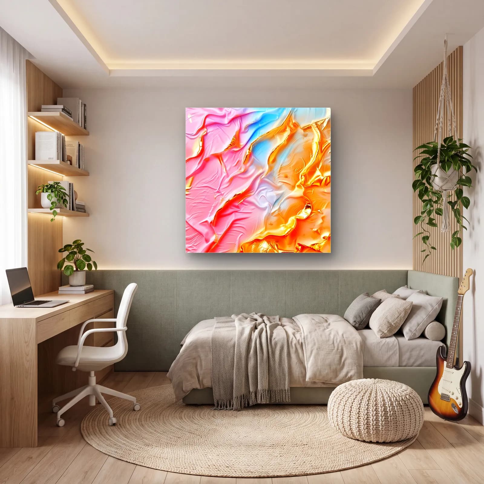 Pembe Altın Kabartma Doku cam tablo — genç odasında