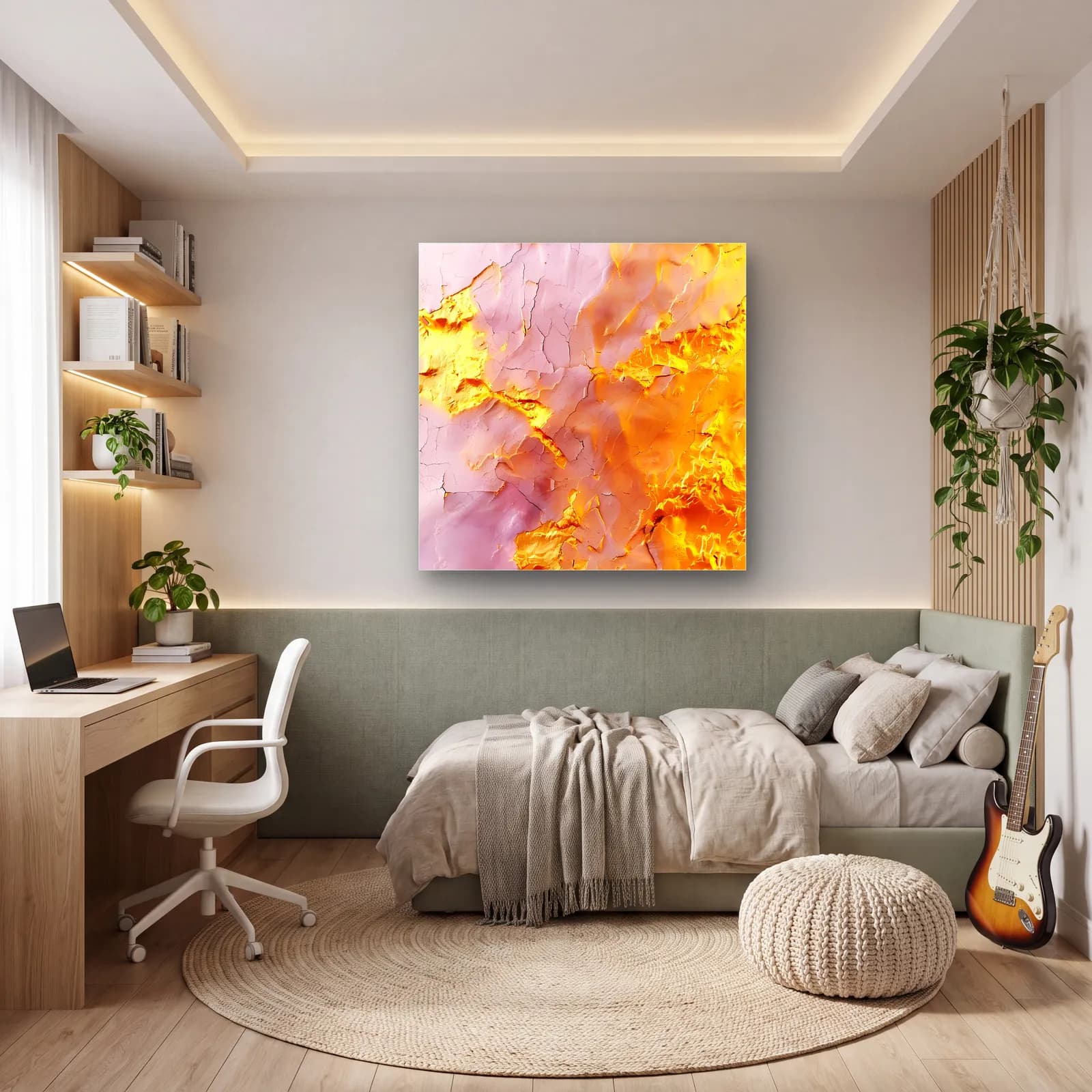 Pembe Altın Çatlak Doku cam tablo — genç odasında