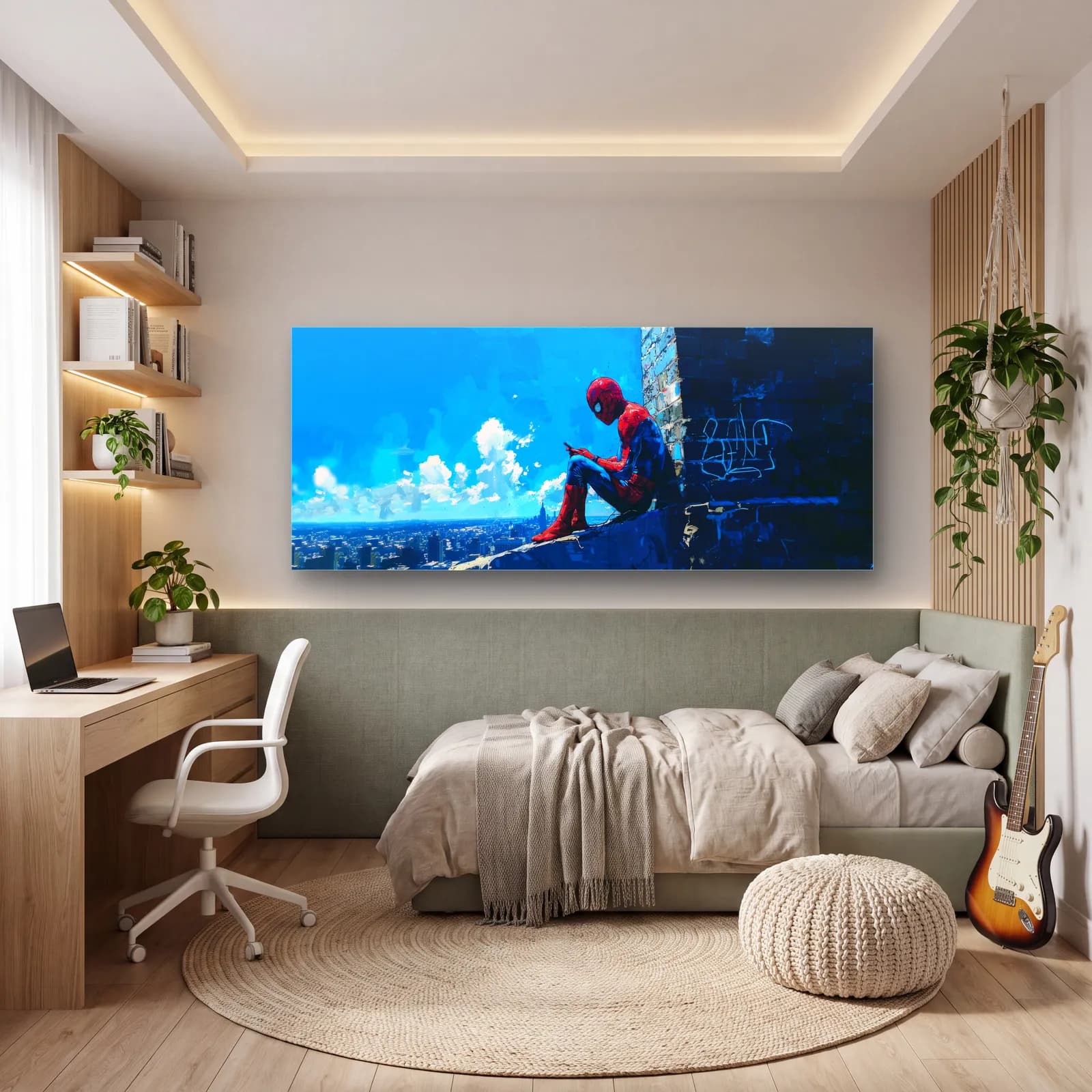 Çatıda Dinlenen Spider-Man cam tablo — genç odasında