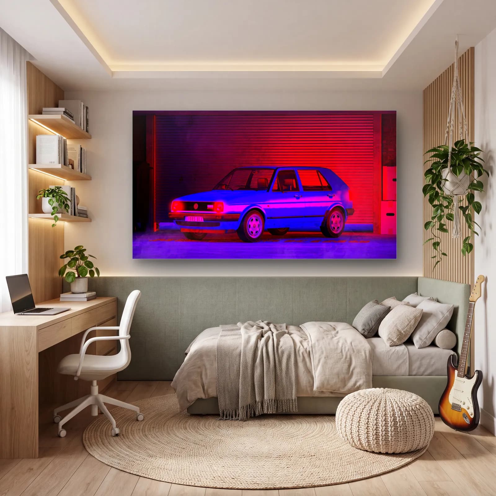 Neon Garajda Klasik Hatchback cam tablo — genç odasında