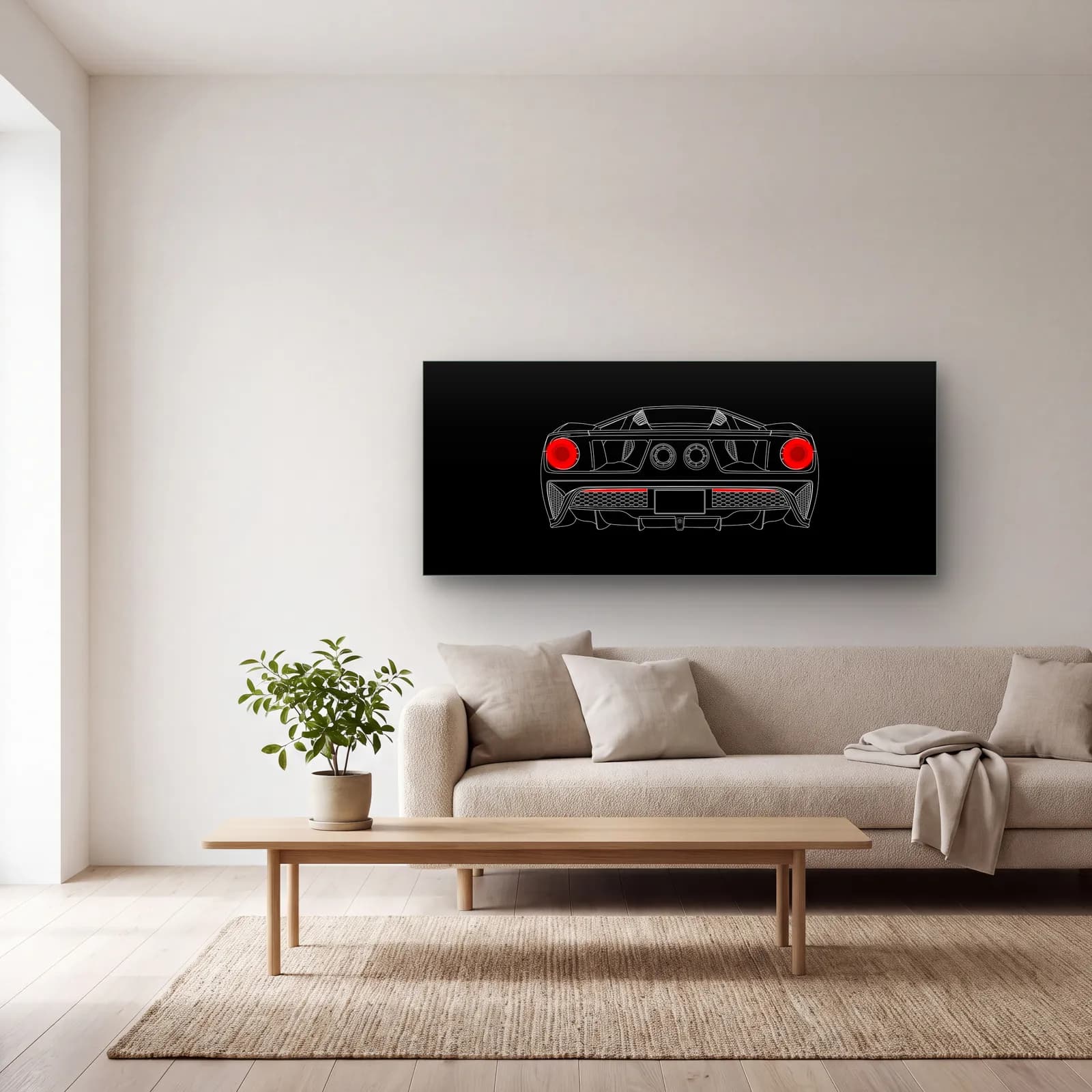 Ford GT Arka Çizim cam tablo — açık renk salonda