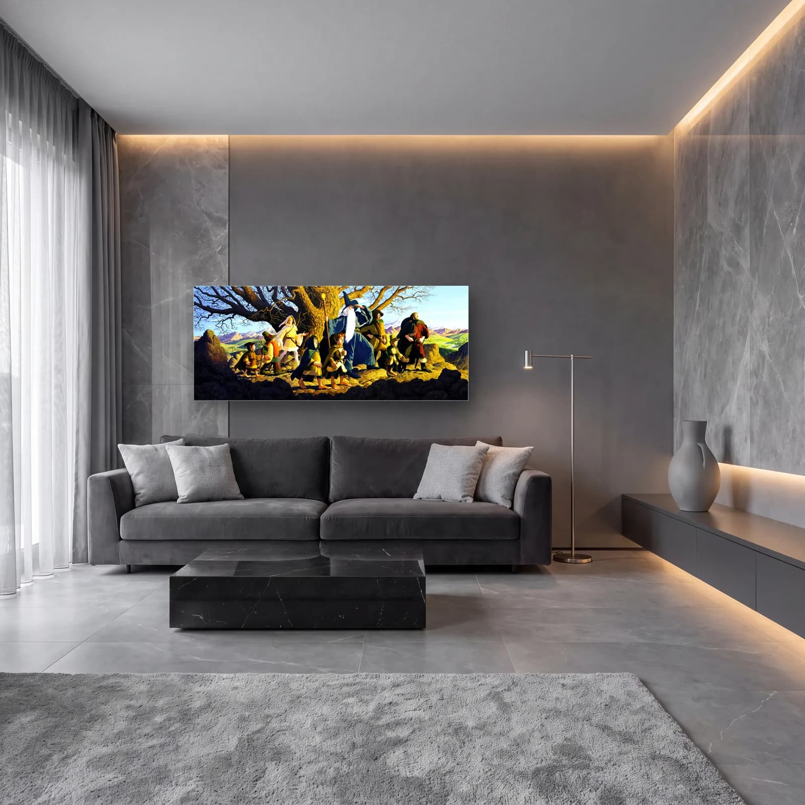 Yüzük Kardeşliği Yolculuğu cam tablo — lüks salon duvarında