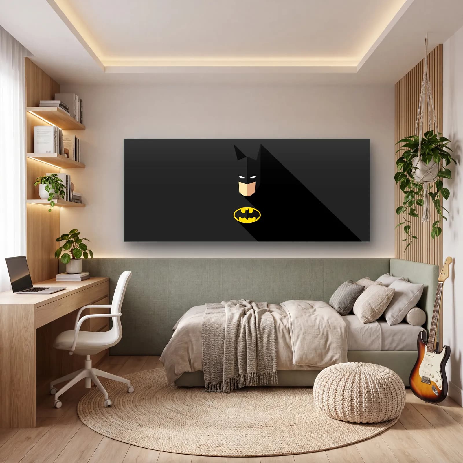 Minimal Batman Maskesi cam tablo — genç odasında