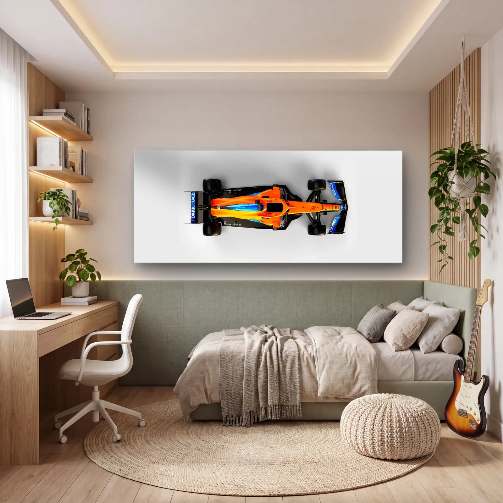 Kuşbakışı McLaren F1 Aracı cam tablo — genç odasında
