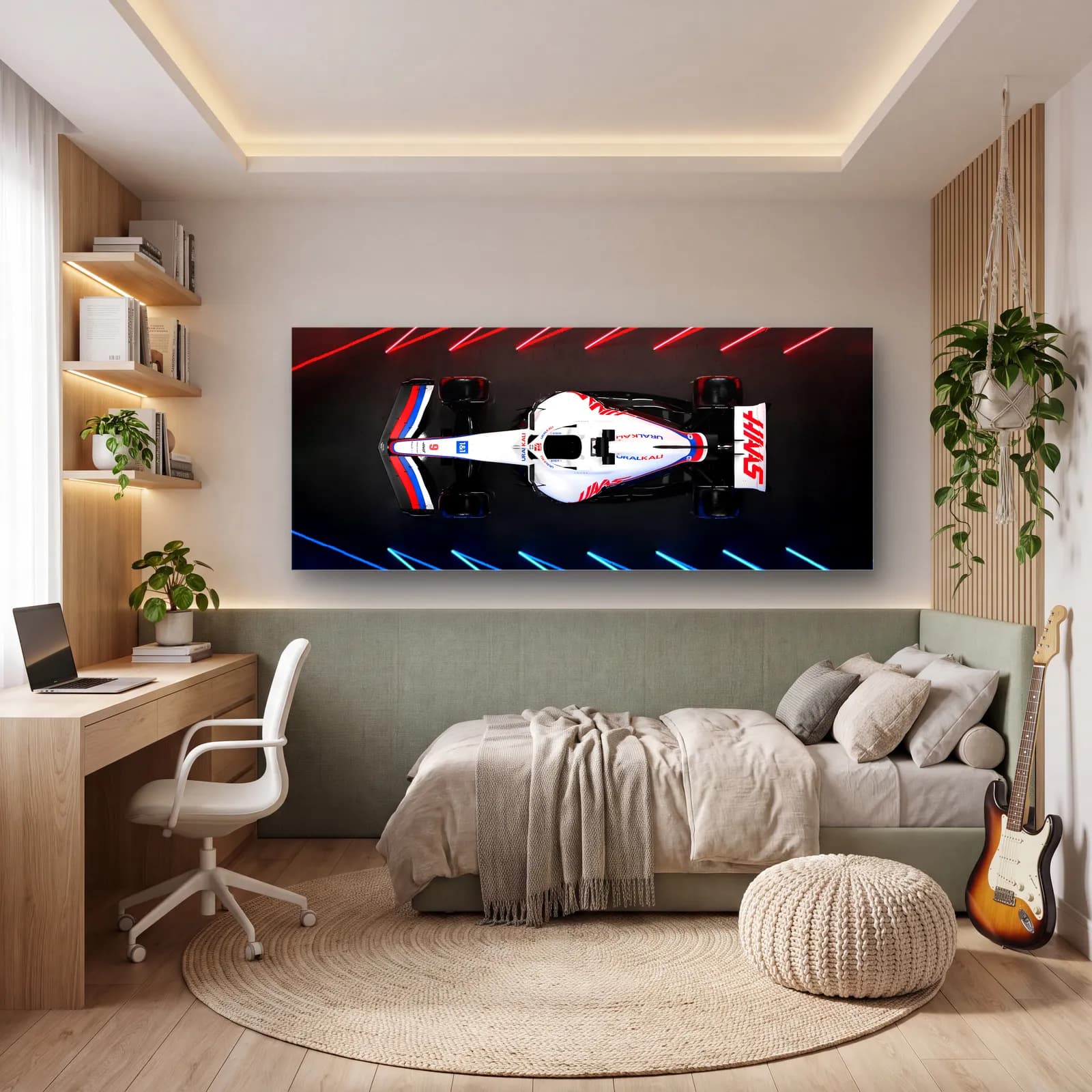 Neon Pistte Haas F1 cam tablo — genç odasında