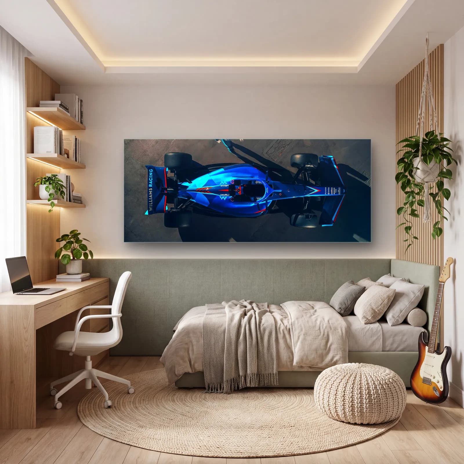Kuşbakışı Williams F1 Aracı cam tablo — genç odasında