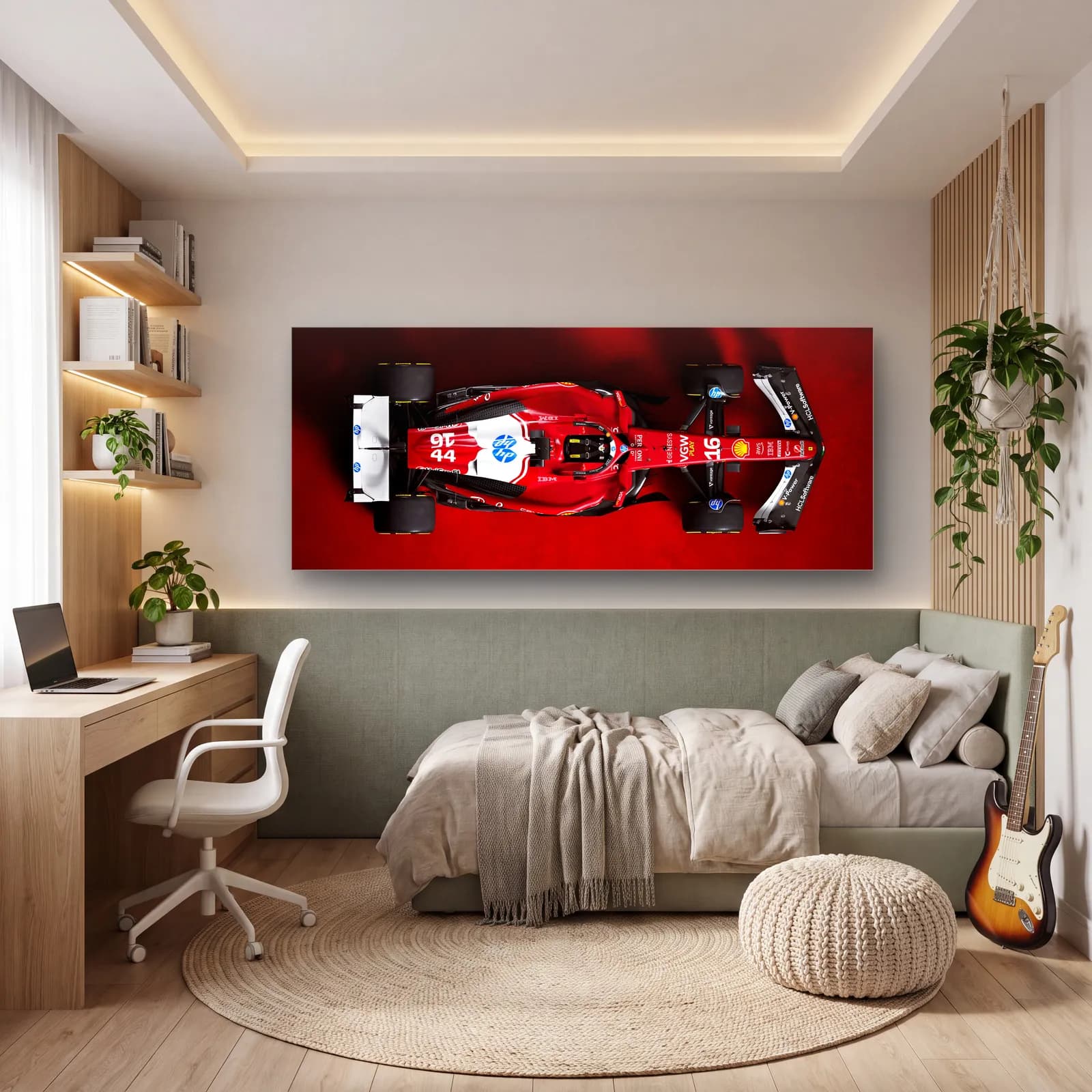 Kırmızı Zeminde Alfa Romeo F1 cam tablo — genç odasında