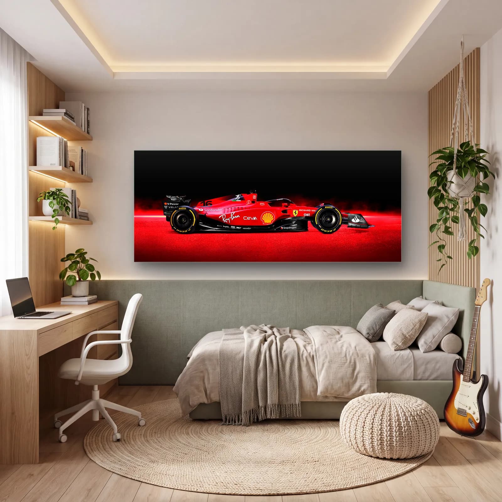 Hız Çizgili Ferrari F1 Profil cam tablo — genç odasında