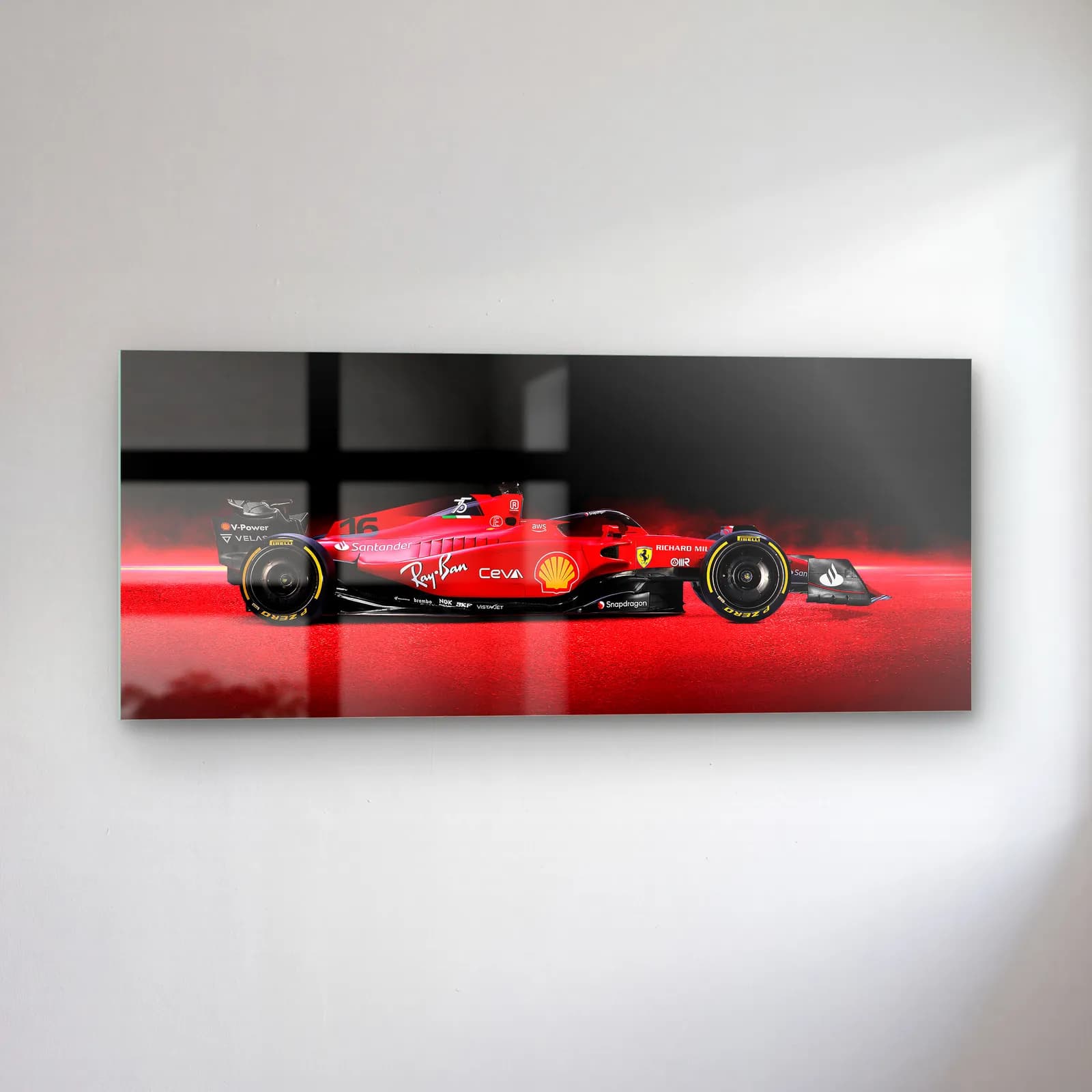 Hız Çizgili Ferrari F1 Profil cam tablo — sol açıdan görünüm