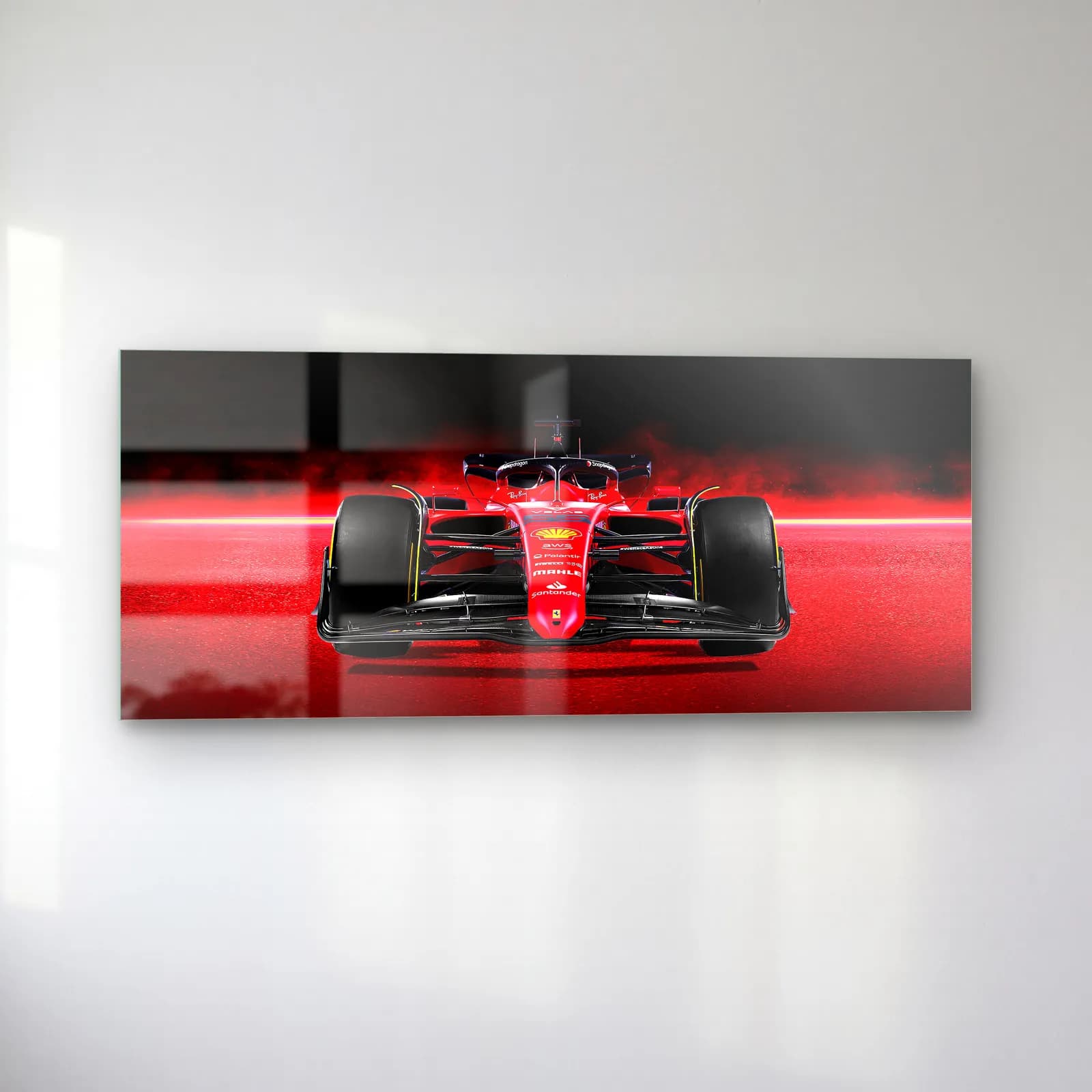 Önden Ferrari F1 Kırmızı Işık cam tablo — sol açıdan görünüm