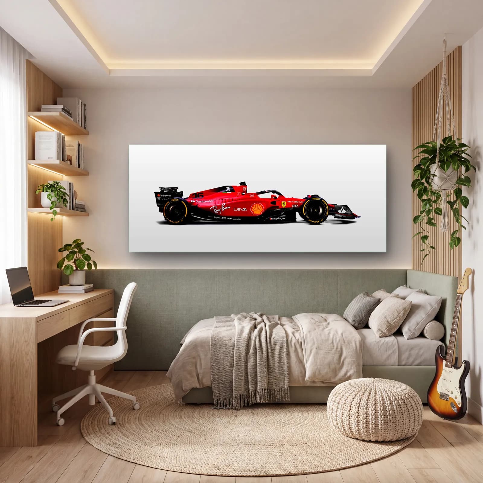 Beyaz Zeminde Ferrari F1 Profil cam tablo — genç odasında