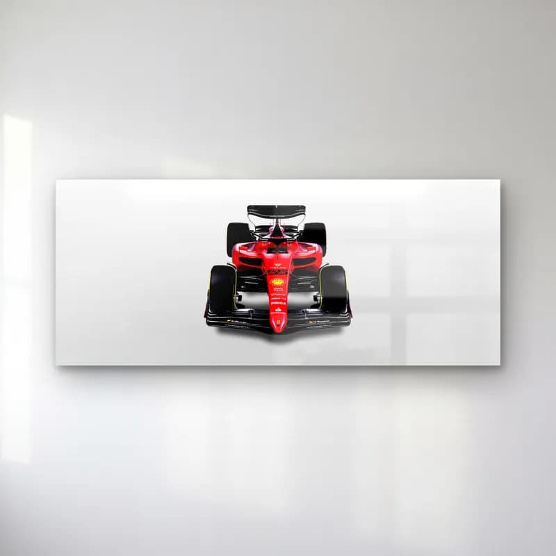Beyaz Zeminde Önden Ferrari F1 cam tablo — Beyaz zeminde önden görülen kırmızı Ferrari F1 aracı