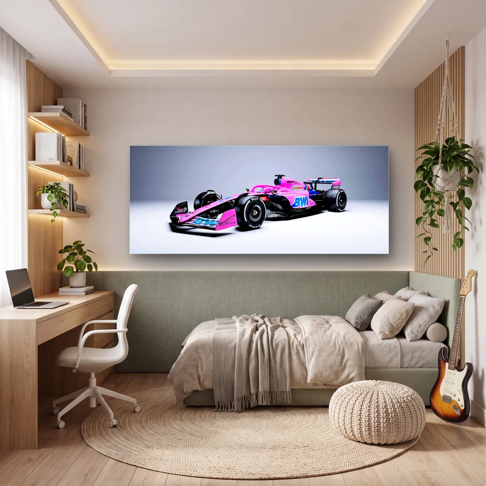 Pembe Alpine F1 Açılı Görünüm cam tablo — genç odasında
