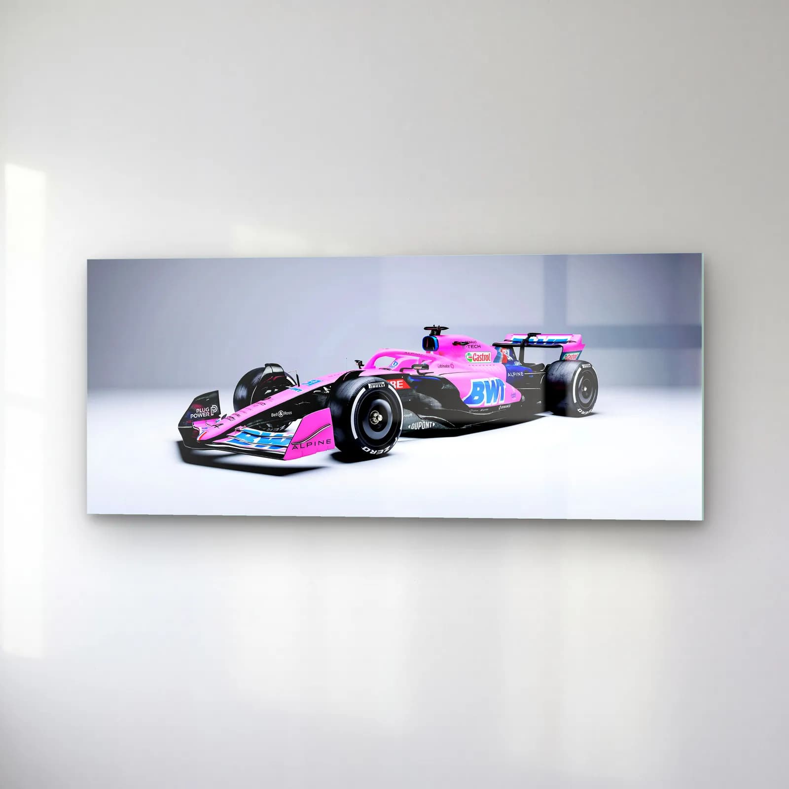 Pembe Alpine F1 Açılı Görünüm cam tablo — sağ açıdan görünüm