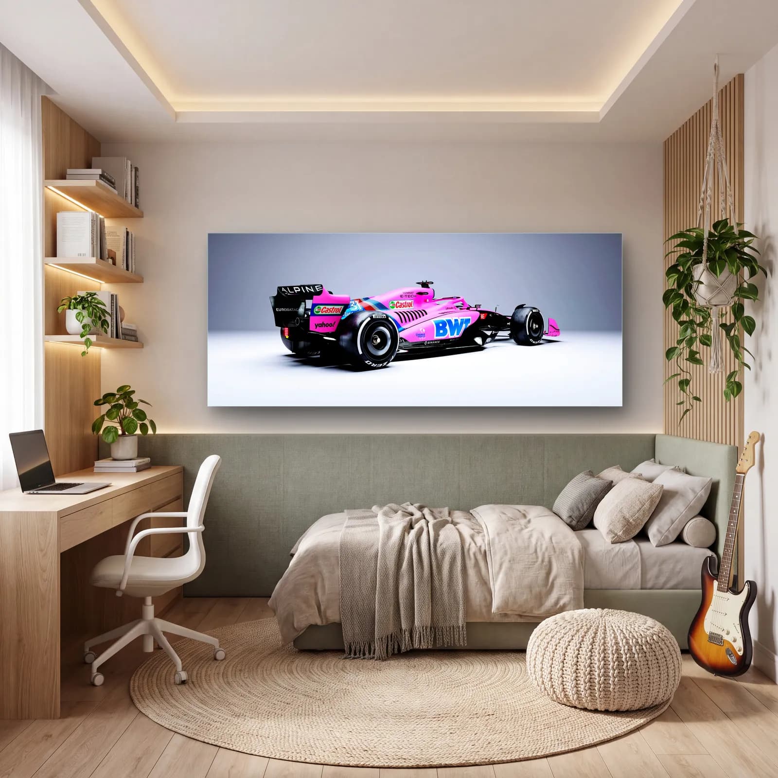Stüdyoda Pembe Alpine F1 cam tablo — genç odasında