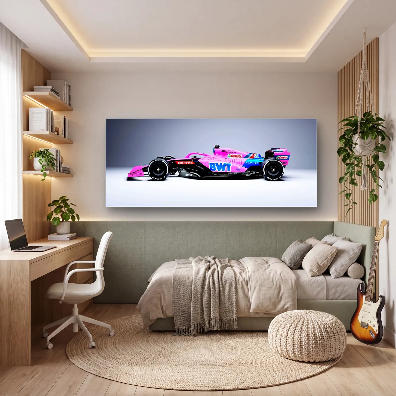 Pembe Alpine F1 Yan Profil cam tablo — genç odasında