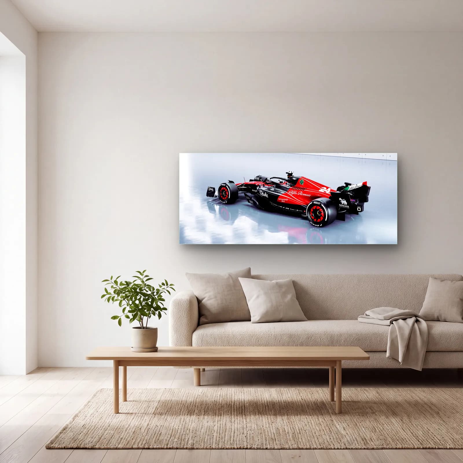 Parlak Stüdyoda Alfa Romeo F1 cam tablo — açık renk salonda