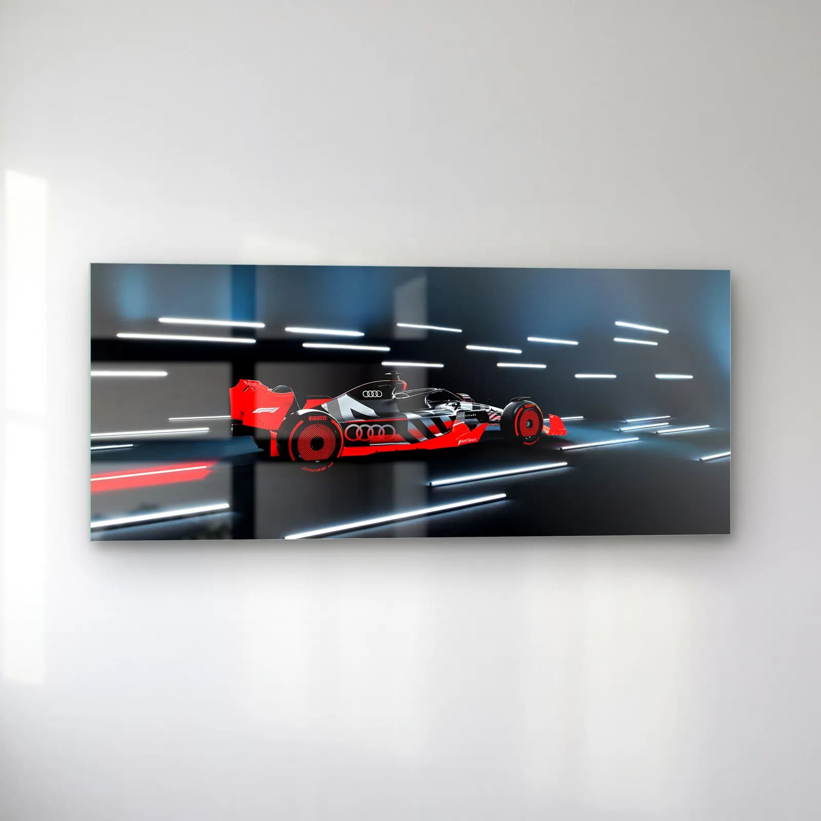 Işık Tünelinde Audi F1 cam tablo — sol açıdan görünüm