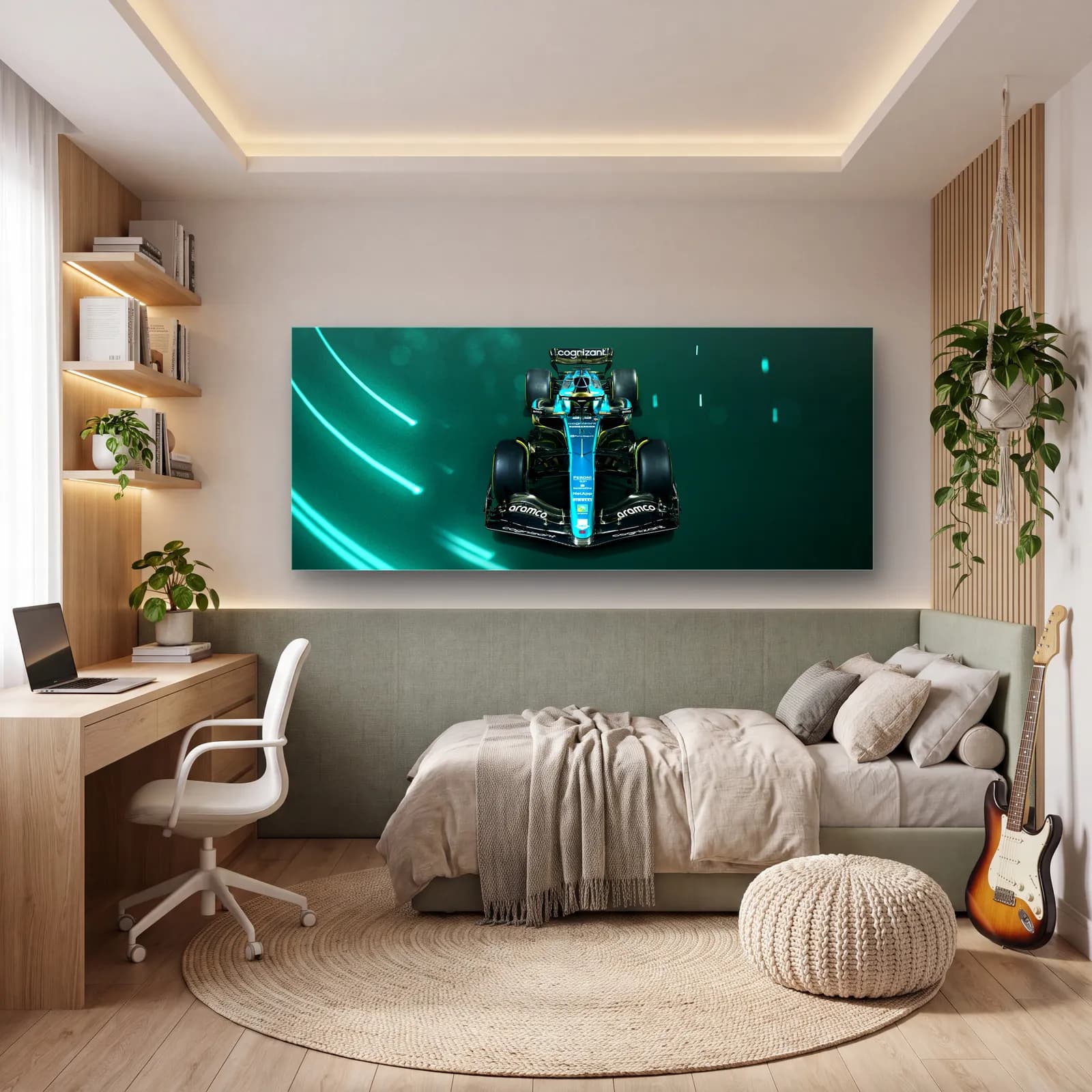 Önden Aston Martin F1 Neon cam tablo — genç odasında