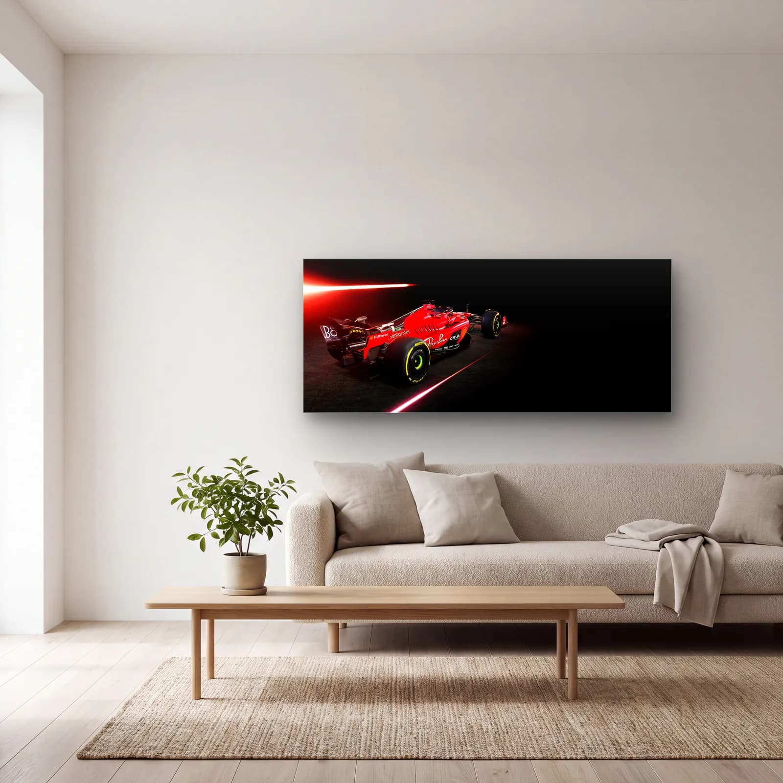 Kırmızı Işık Hüzmesinde Ferrari cam tablo — açık renk salonda