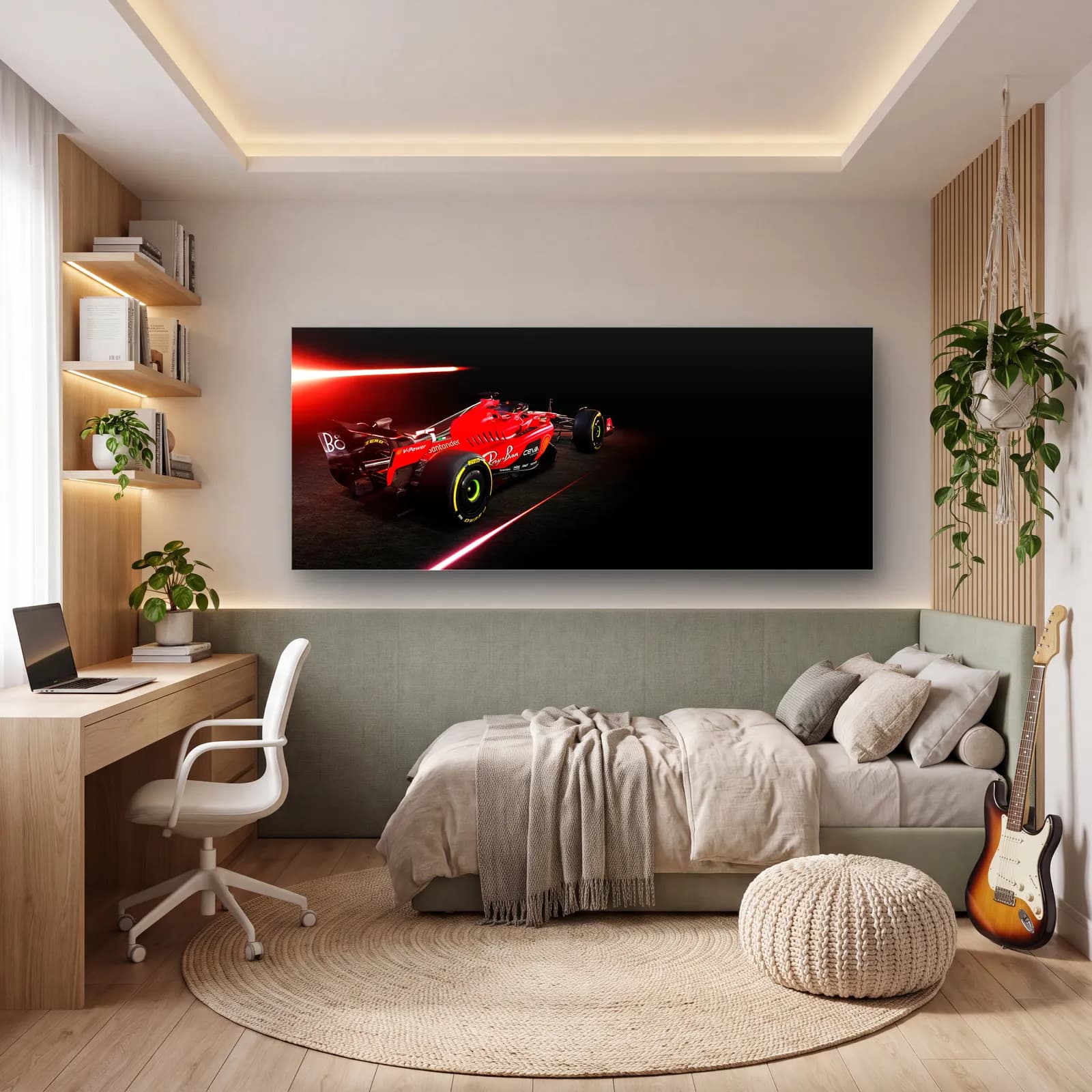 Kırmızı Işık Hüzmesinde Ferrari cam tablo — genç odasında