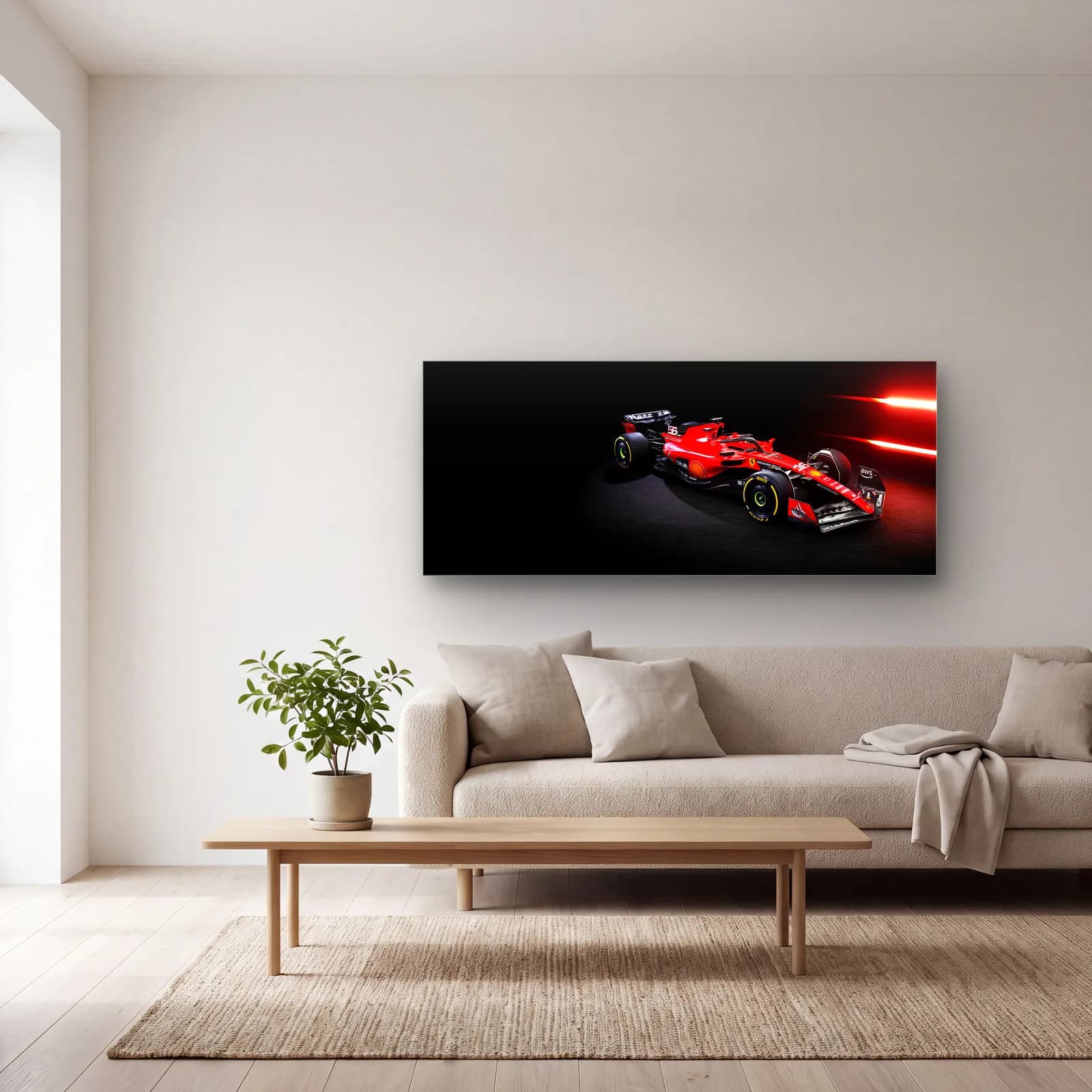 Arka Açıdan Ferrari F1 Karanlık cam tablo — açık renk salonda