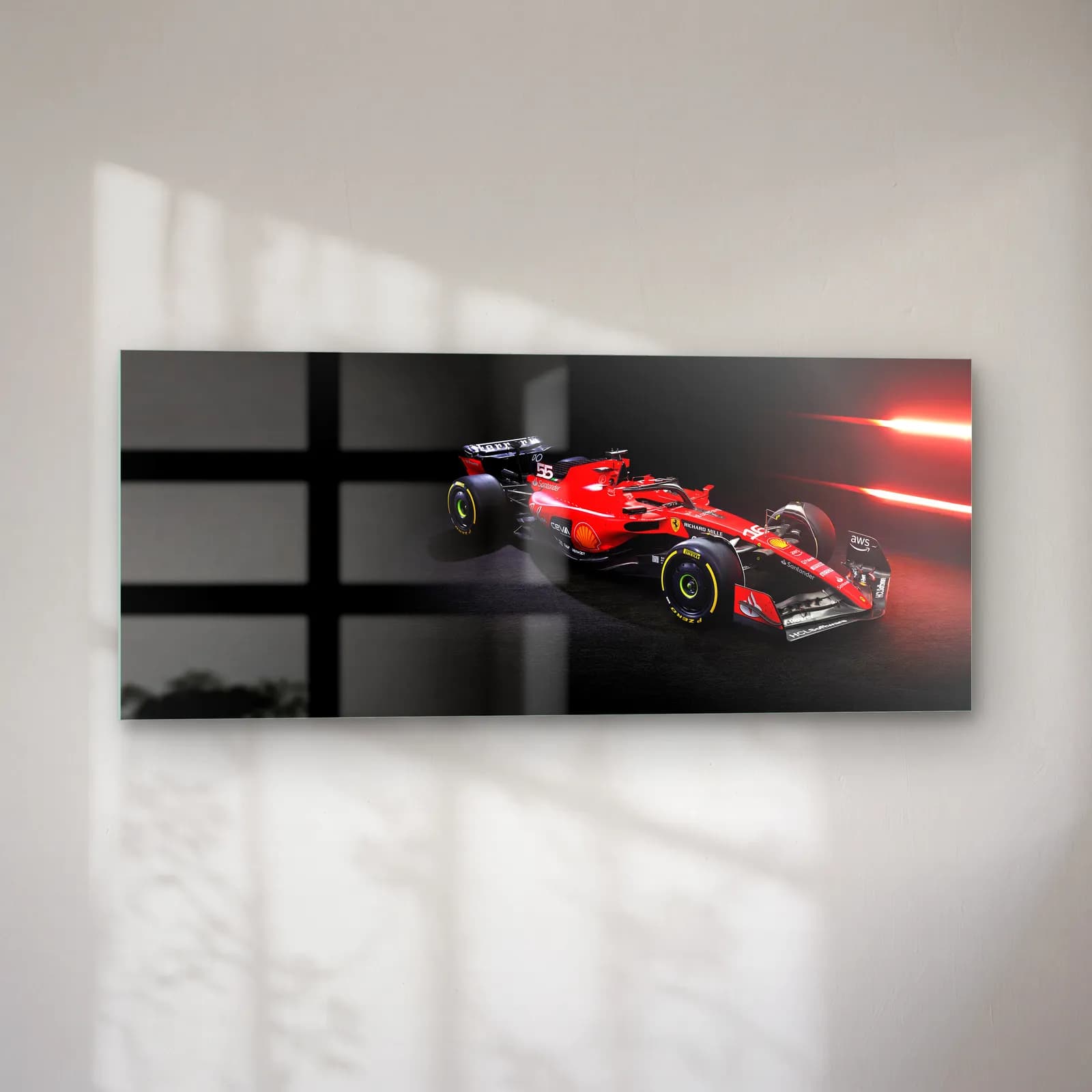 Arka Açıdan Ferrari F1 Karanlık cam tablo — sol açıdan görünüm