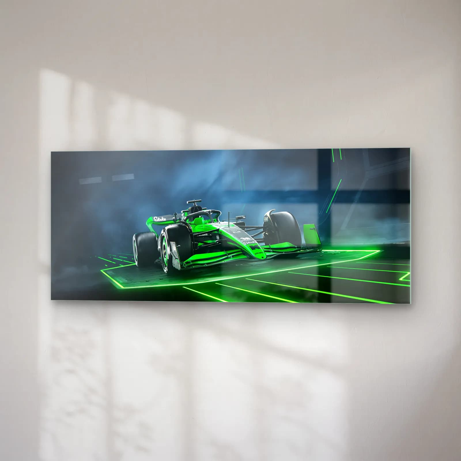 Neon Kafeste Sauber F1 cam tablo — sağ açıdan görünüm