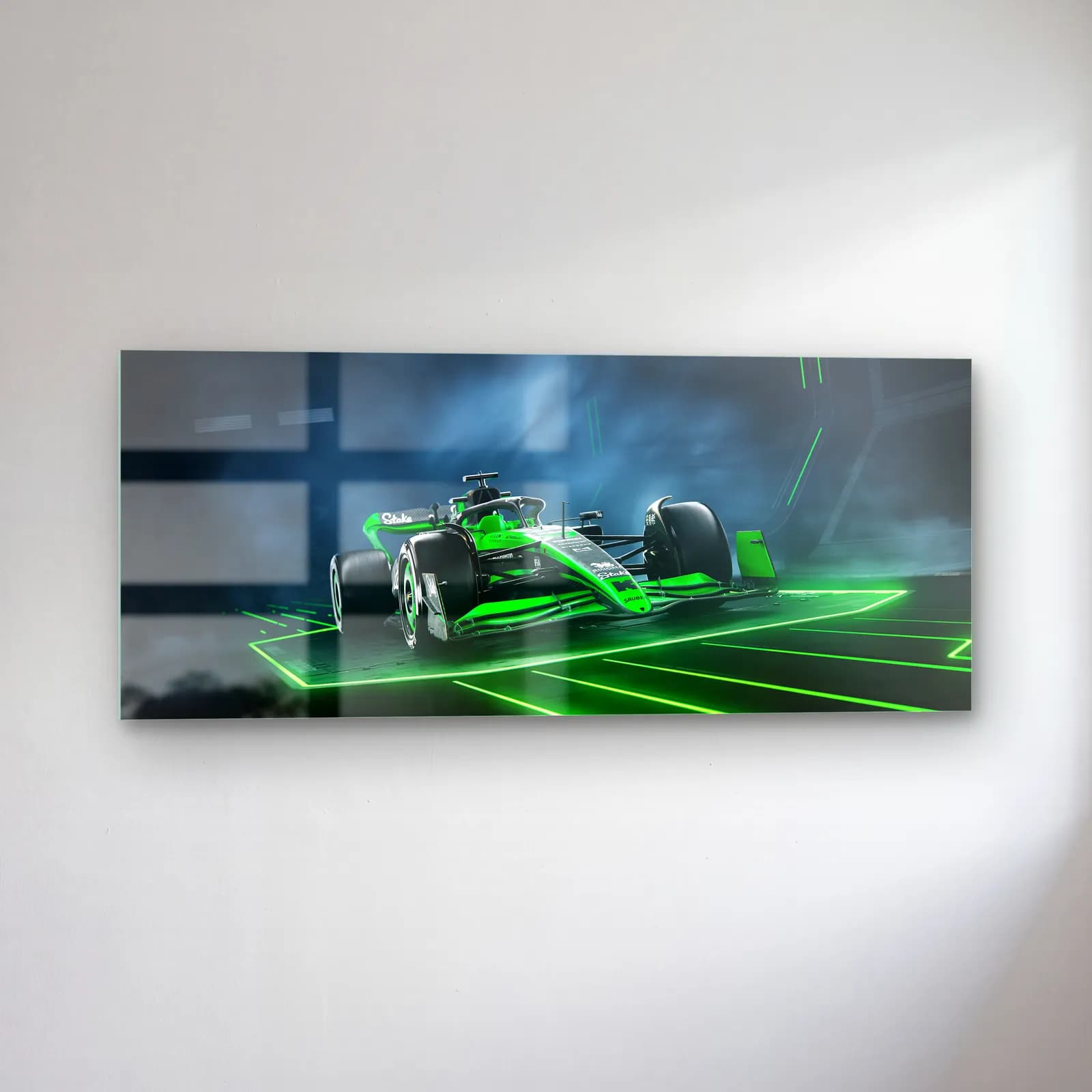 Neon Kafeste Sauber F1 cam tablo — sol açıdan görünüm