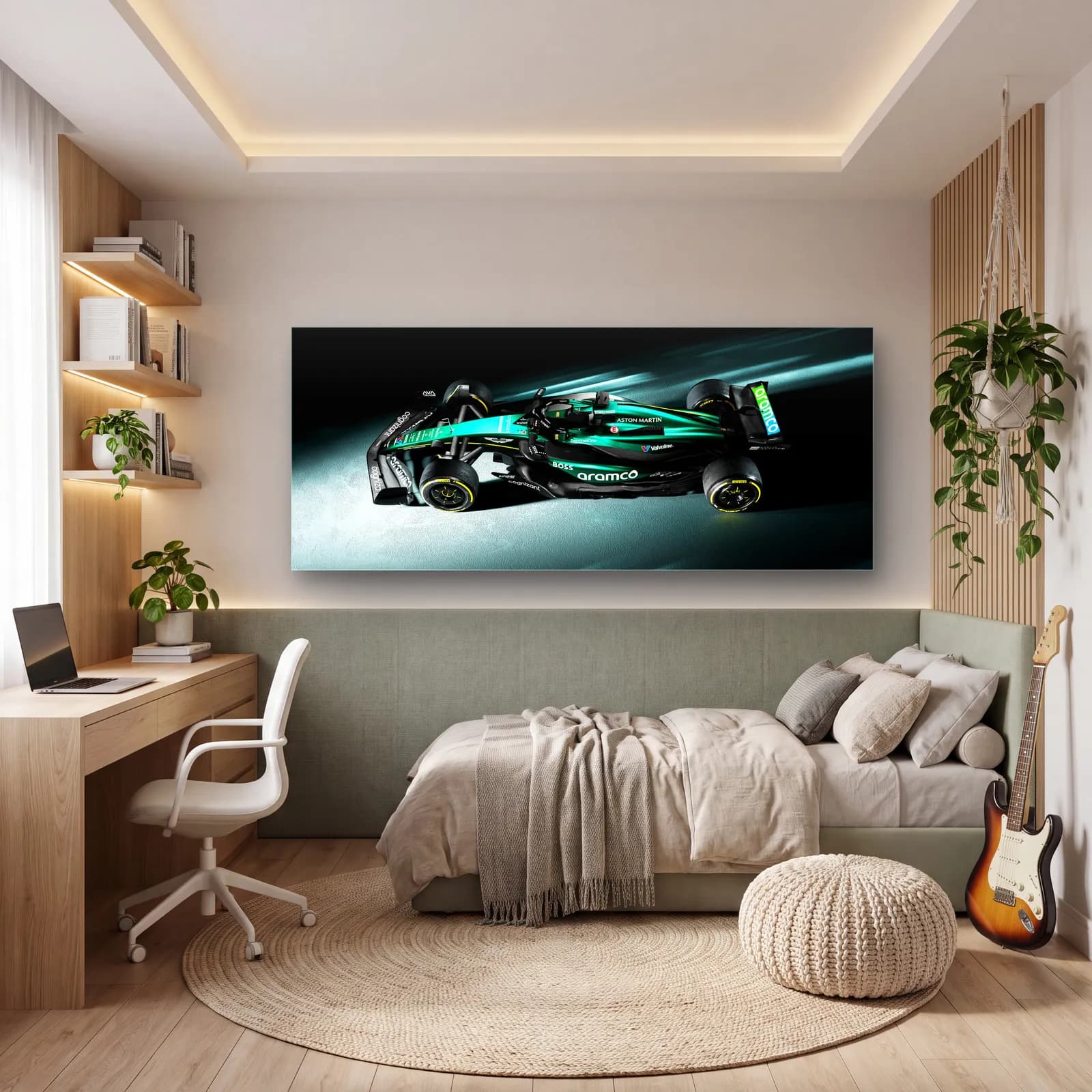 Işık Hızında Aston Martin F1 cam tablo — genç odasında