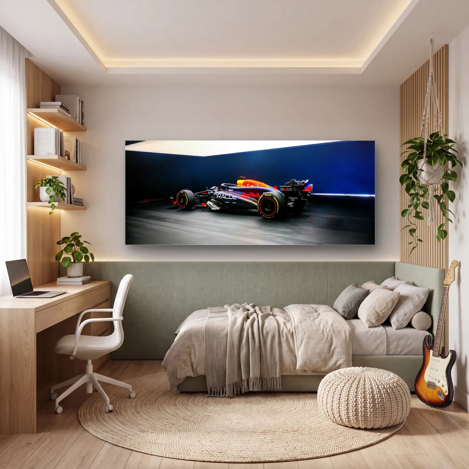 Karanlık Stüdyoda Red Bull F1 cam tablo — genç odasında