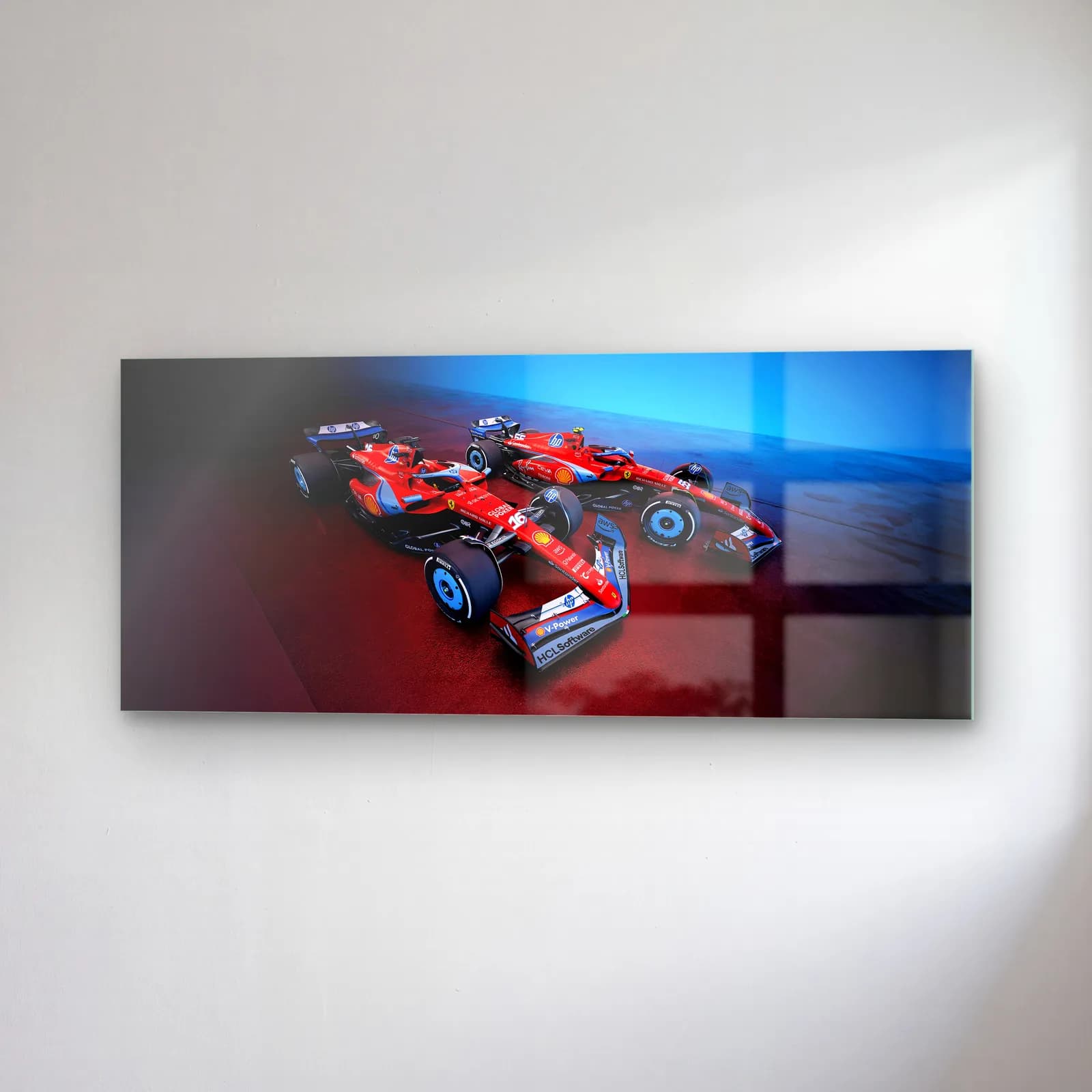 Üstten Açılı Ferrari F1 cam tablo — sağ açıdan görünüm