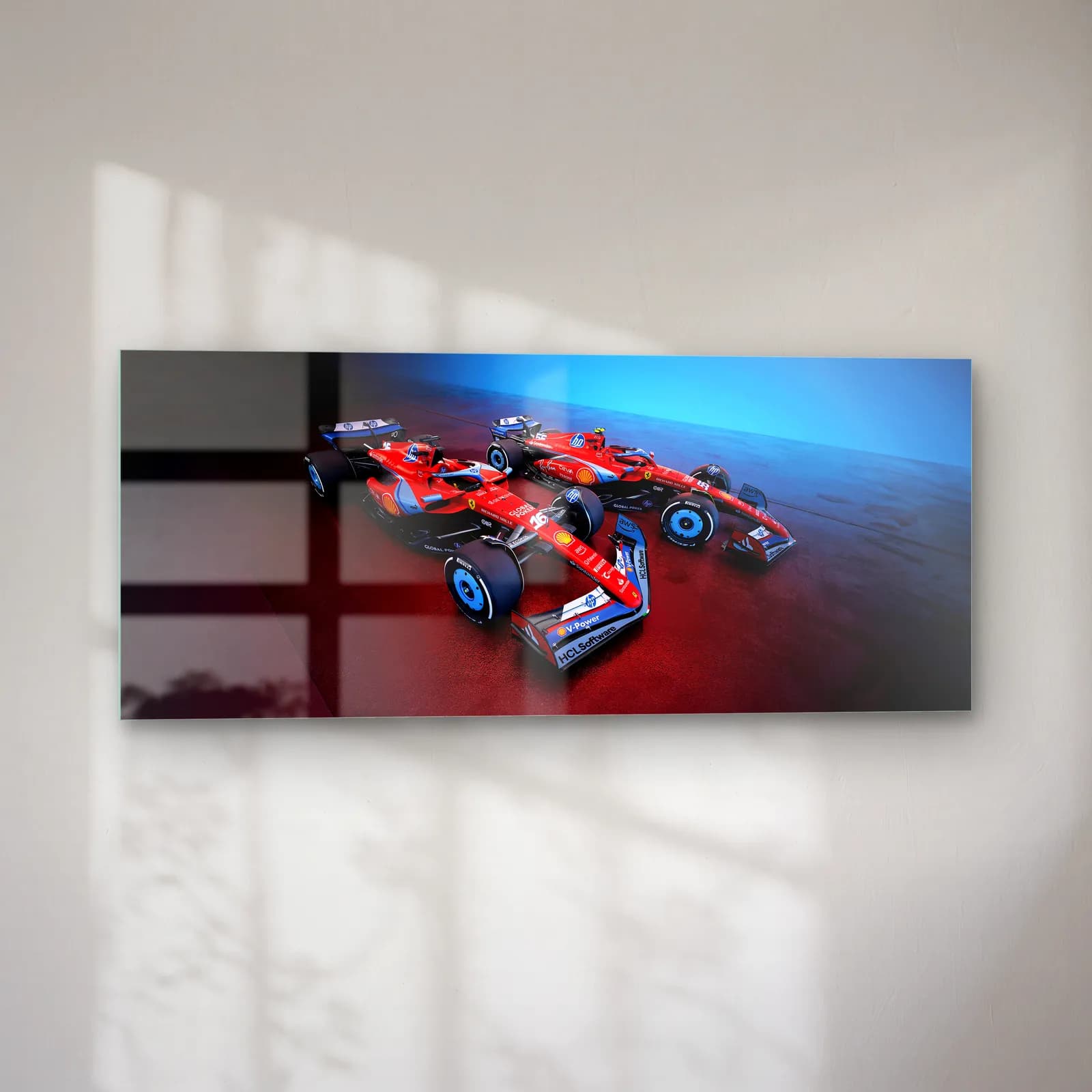 Üstten Açılı Ferrari F1 cam tablo — sol açıdan görünüm