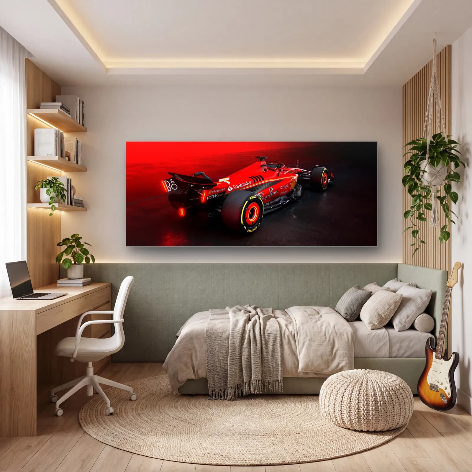 Arkadan Ferrari F1 Kırmızı Sis cam tablo — genç odasında