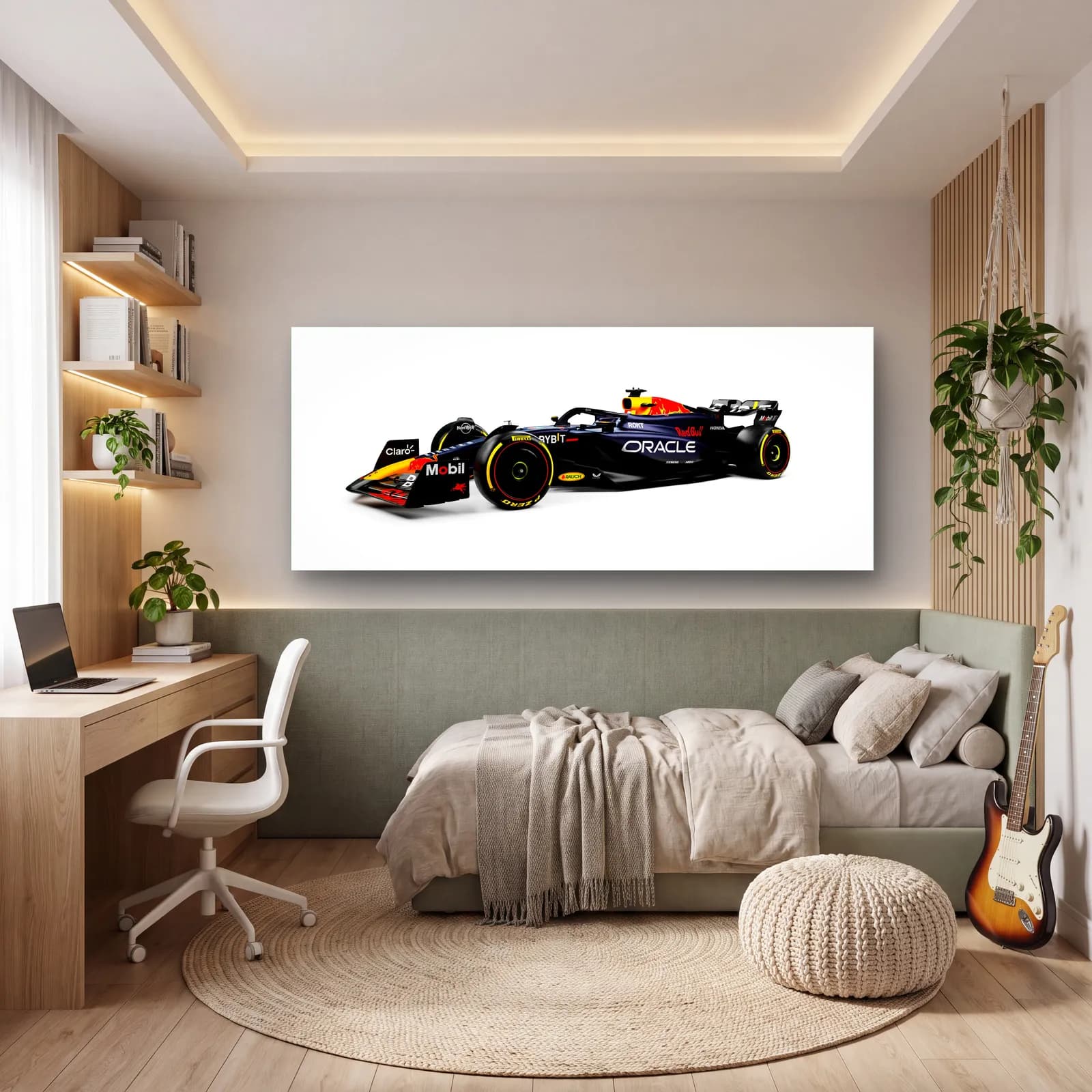 Beyaz Zeminde Red Bull F1 Profil cam tablo — genç odasında