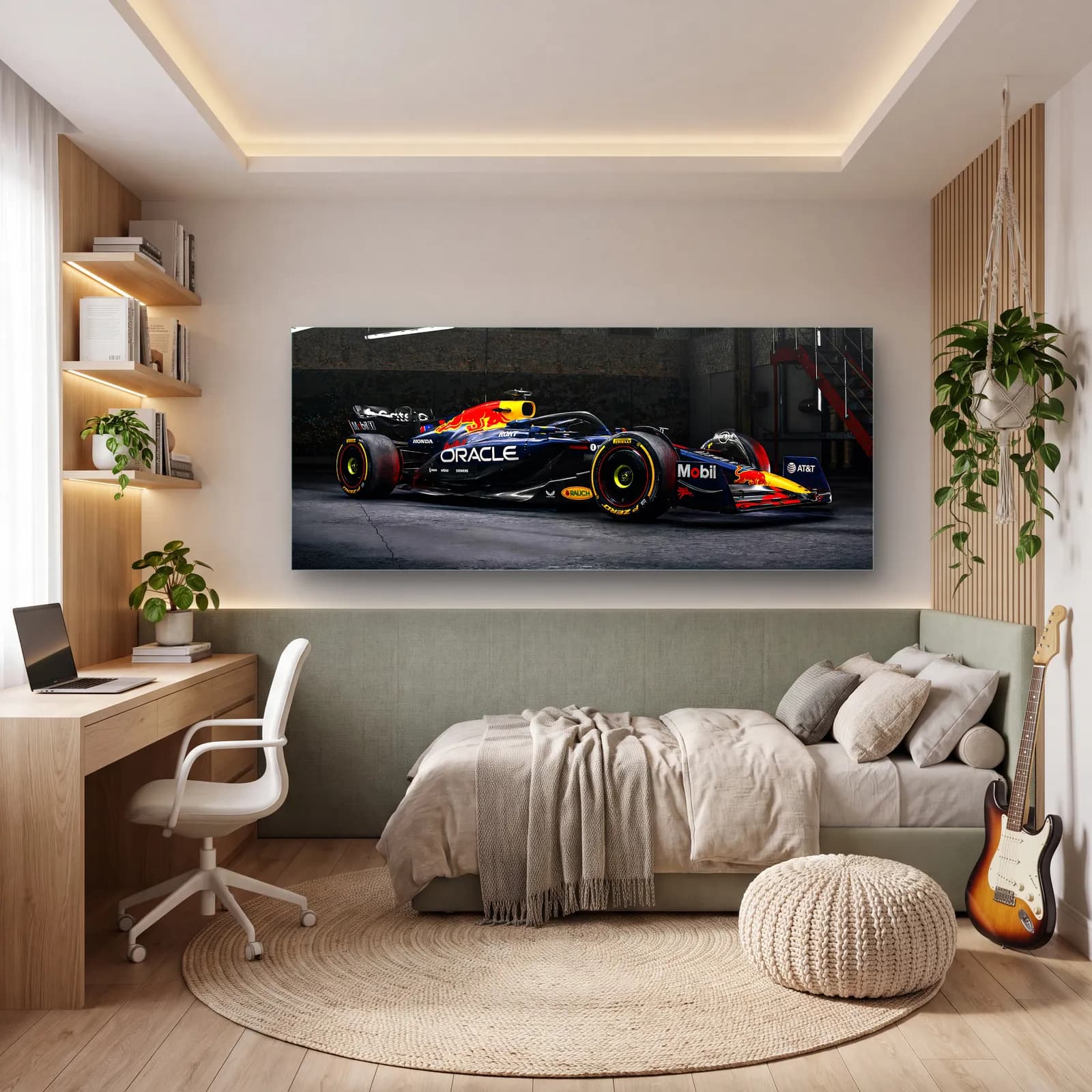 Red Bull F1 Aracı Garajda cam tablo — genç odasında