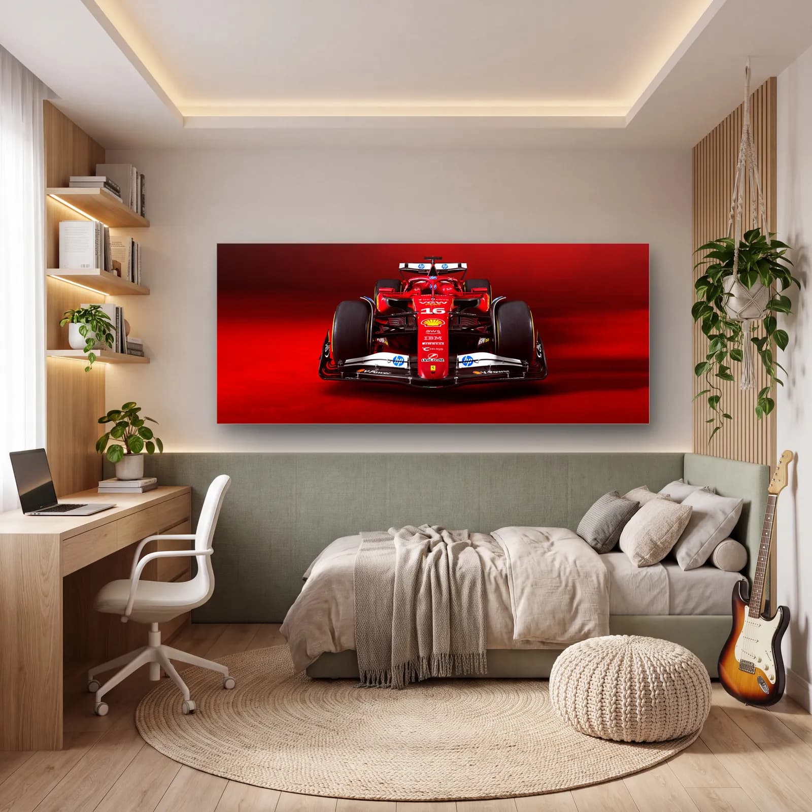 Ferrari F1 16 Numara Önden cam tablo — genç odasında