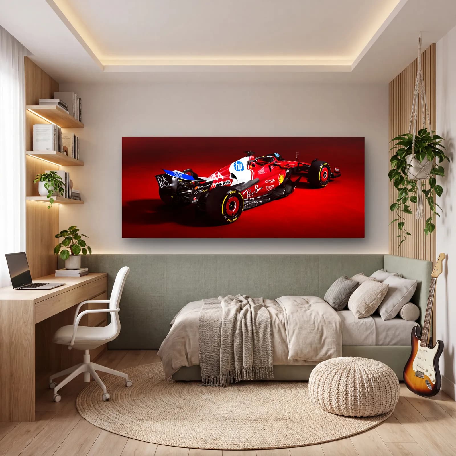 Ferrari HP Beyaz Kırmızı Arka cam tablo — genç odasında