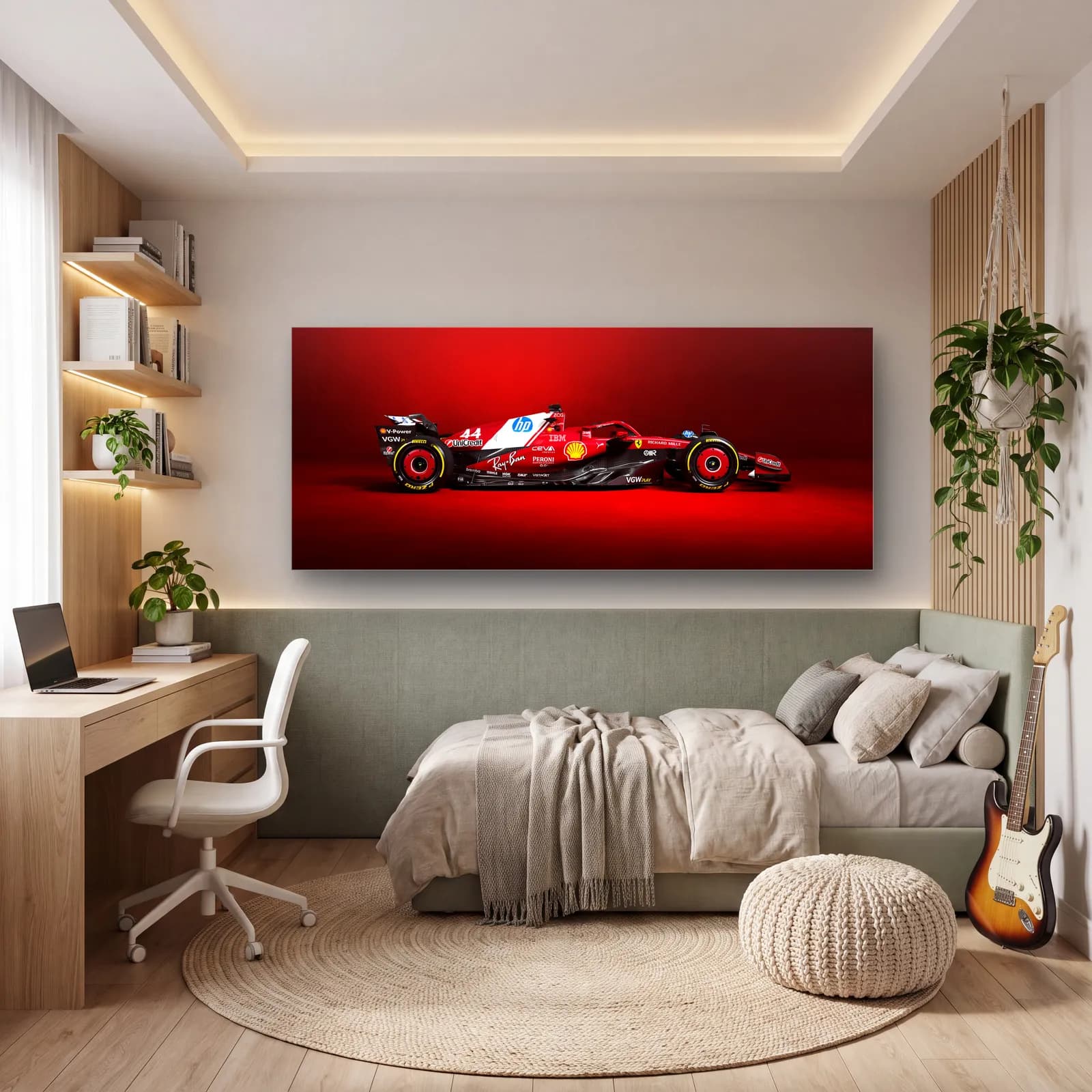 Ferrari 44 Numara Yan Profil cam tablo — genç odasında