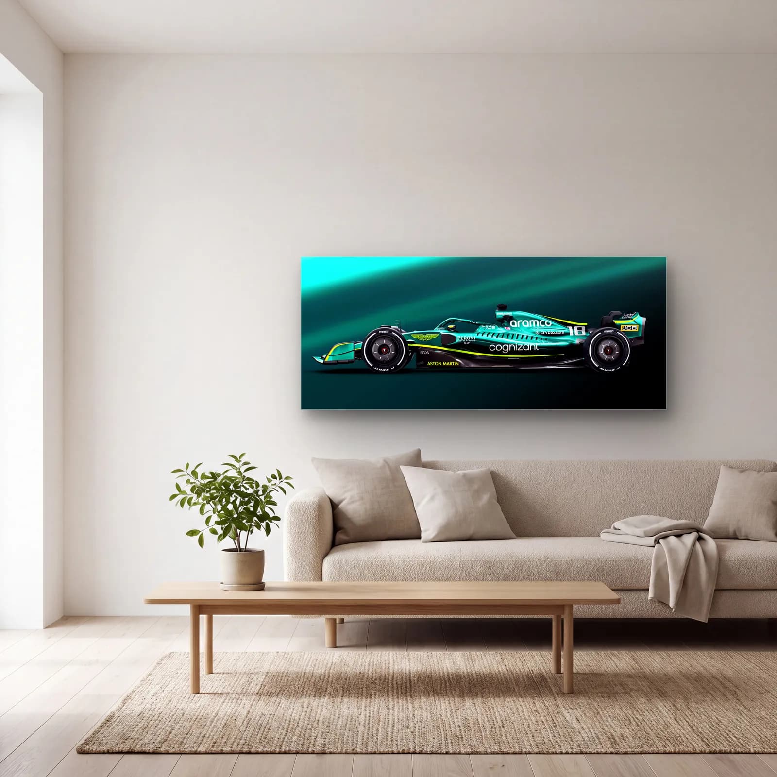 Aston Martin F1 Yan Profil cam tablo — açık renk salonda