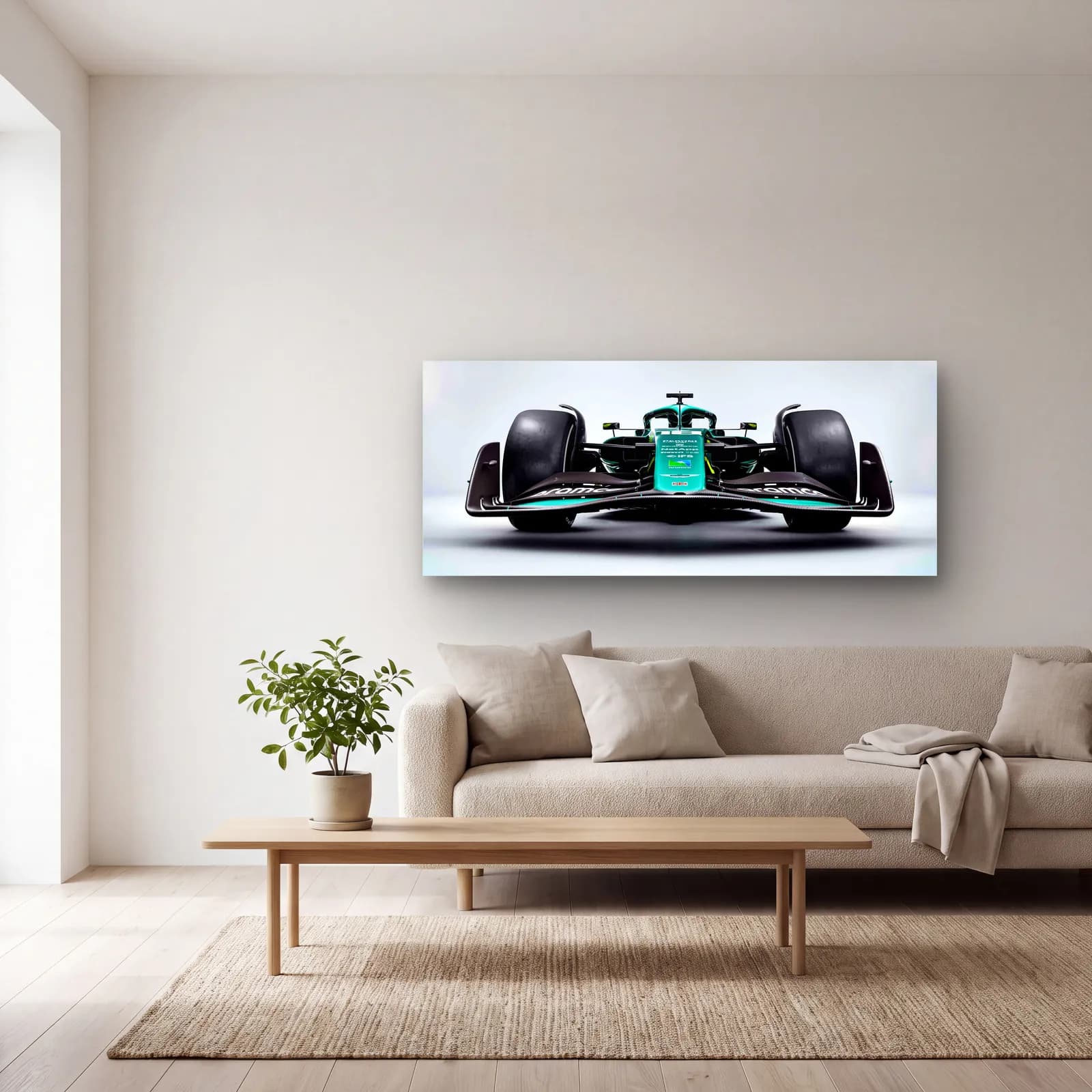 Aston Martin F1 Ön Görünüm cam tablo — açık renk salonda
